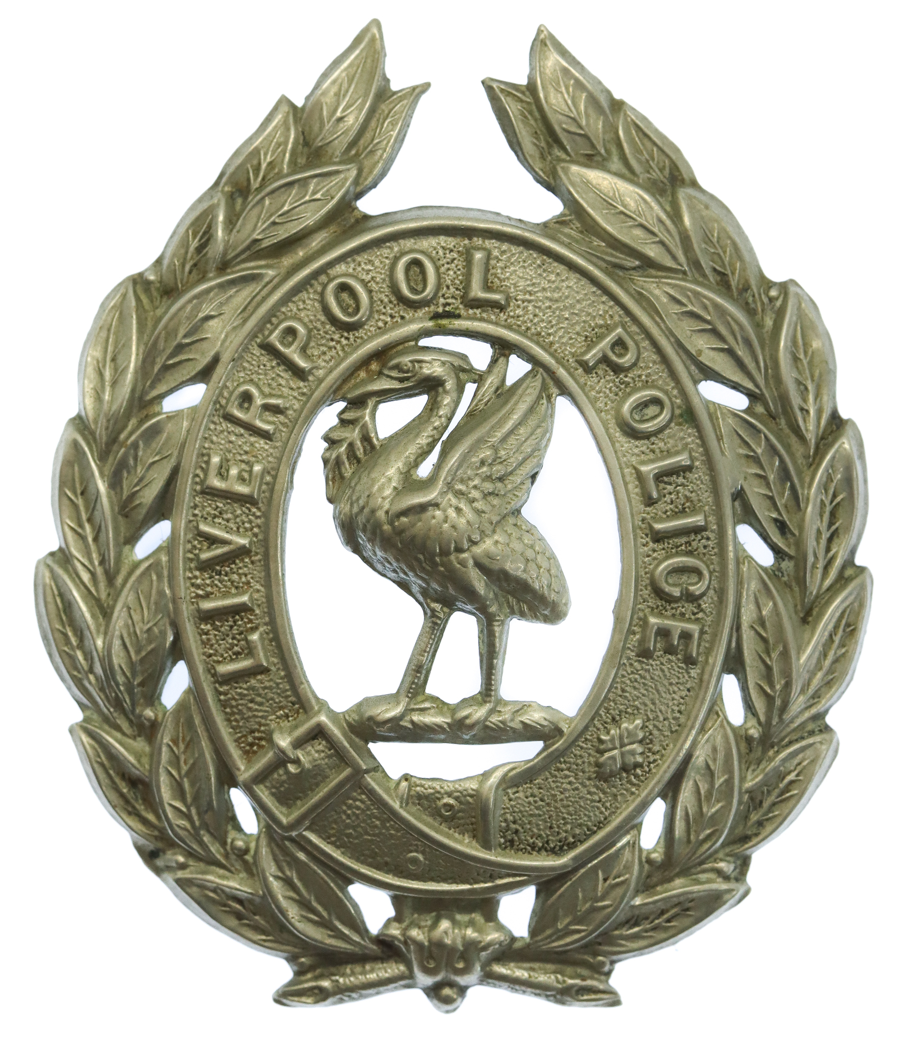 Liverpool City Police White Metal Wreath Helmet Plate