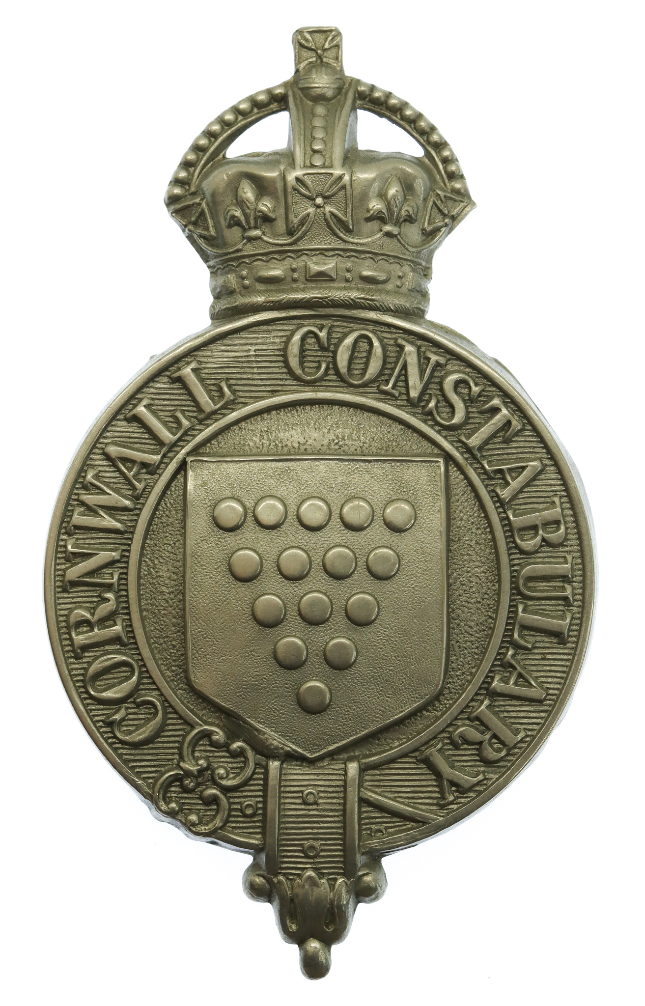 Cornwall Constabulary White Metal Helmet Plate - King's Crown
