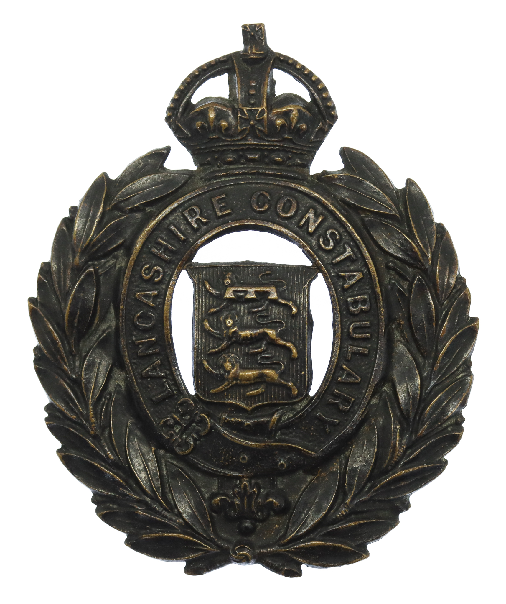 Lancashire Constabulary Black Wreath Helmet Plate - King's Crown