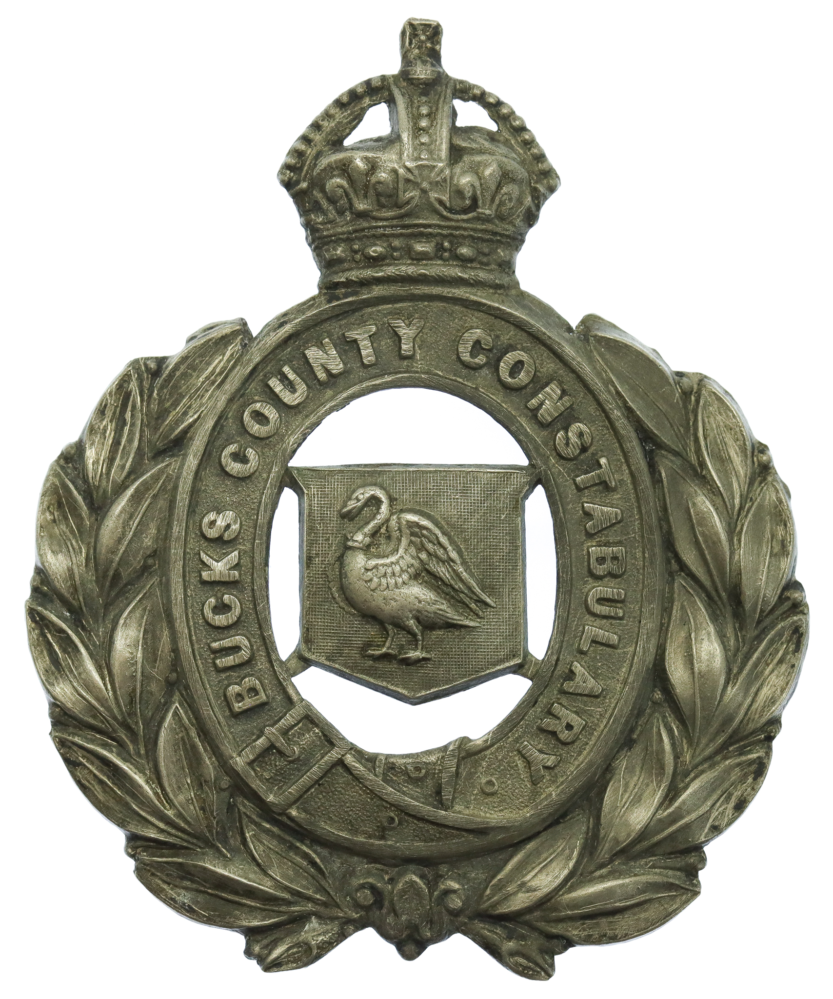 Buckinghamshire Constabulary Wreath Helmet Plate - King's Crown