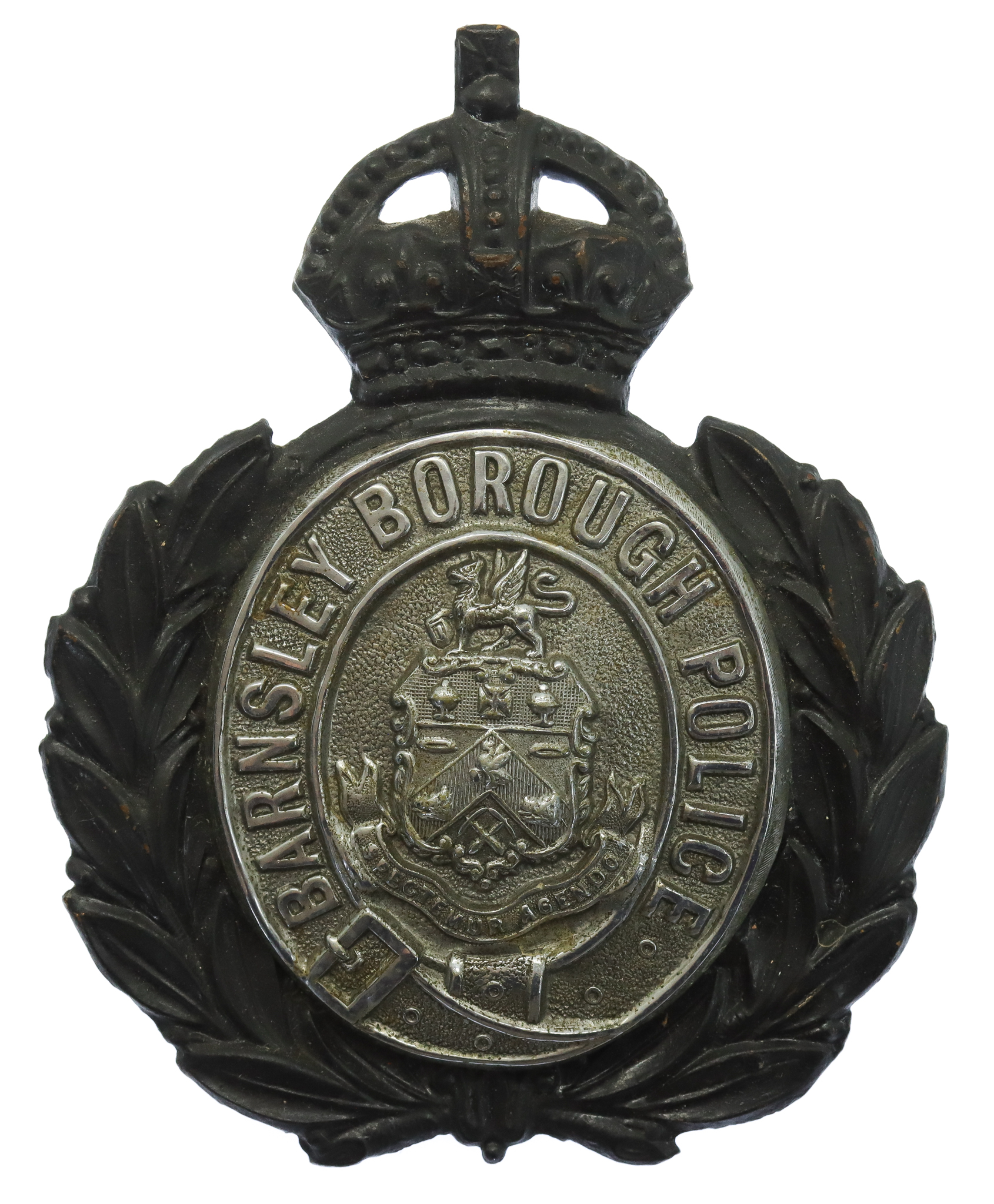 Barnsley Borough Police Wreath Helmet Plate - King's Crown