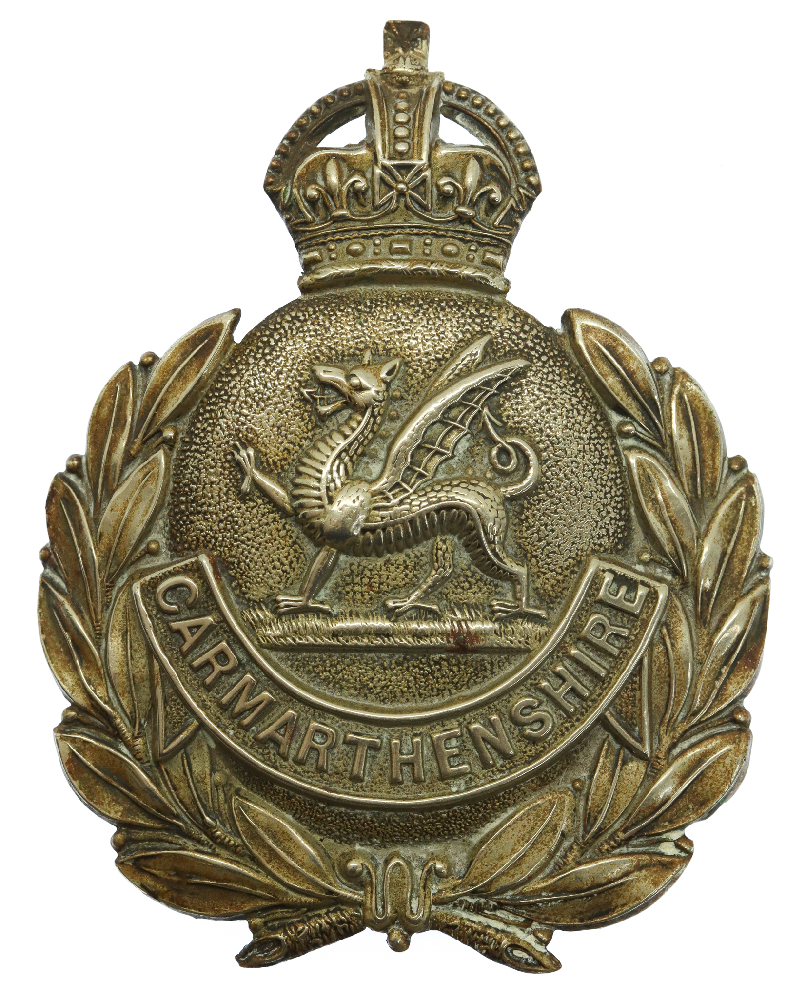 Carmarthenshire  Constabulary Wreath Helmet Plate - King's Crown