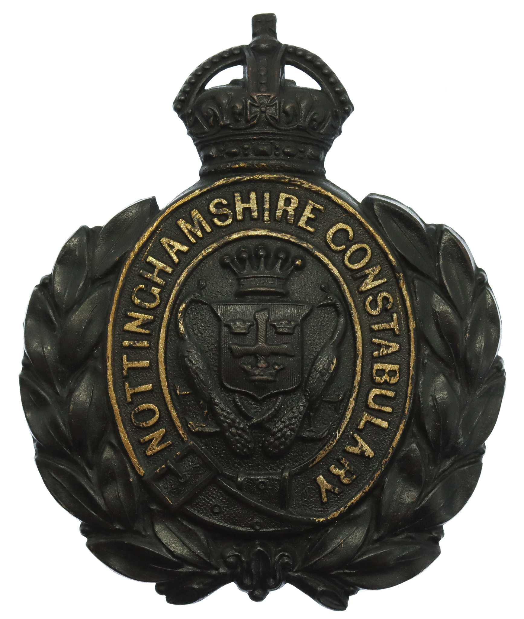 Nottinghamshire Constabulary Black Wreath Helmet Plate - King's Crown