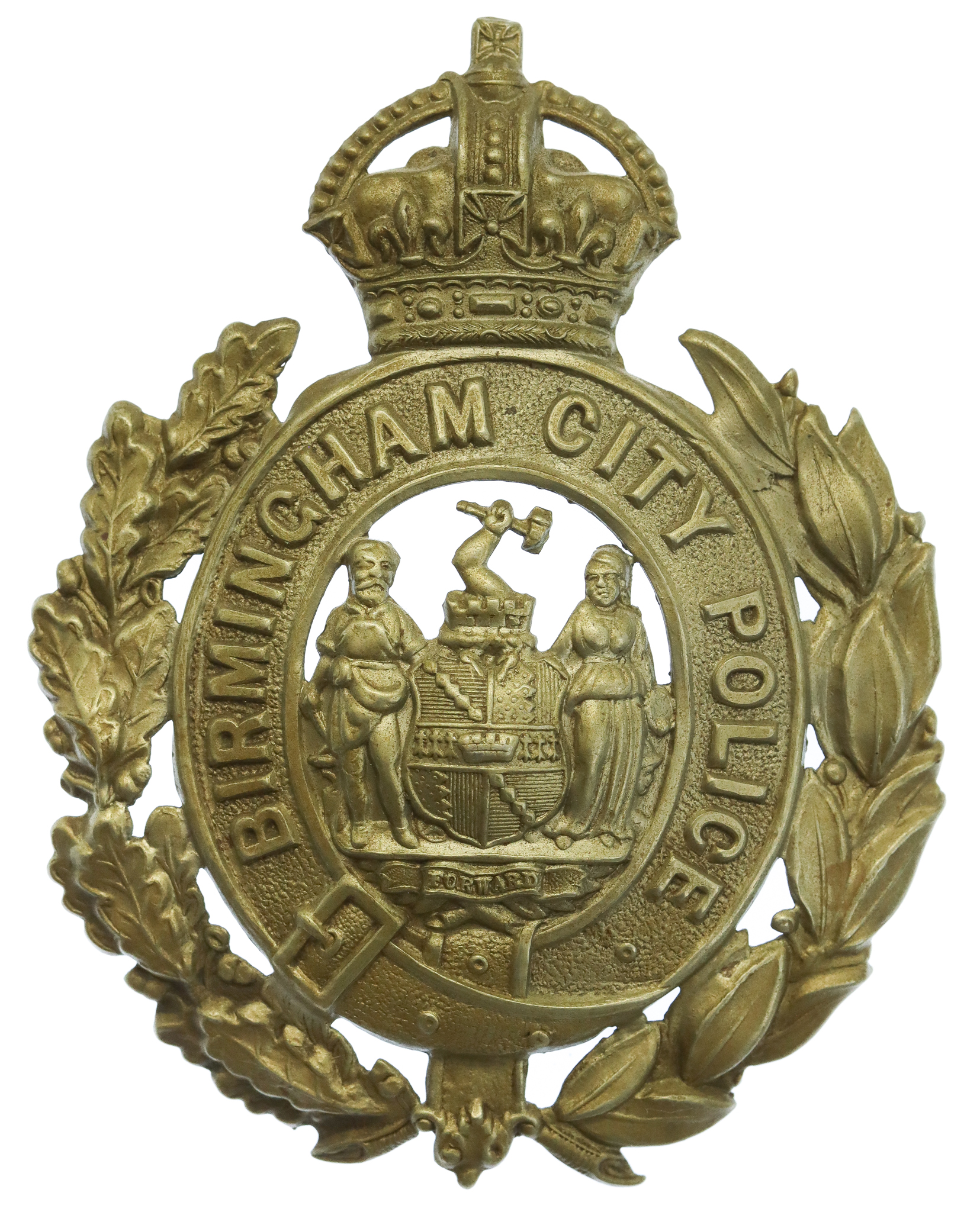 Birmingham City Police Wreath Helmet Plate - King's Crown