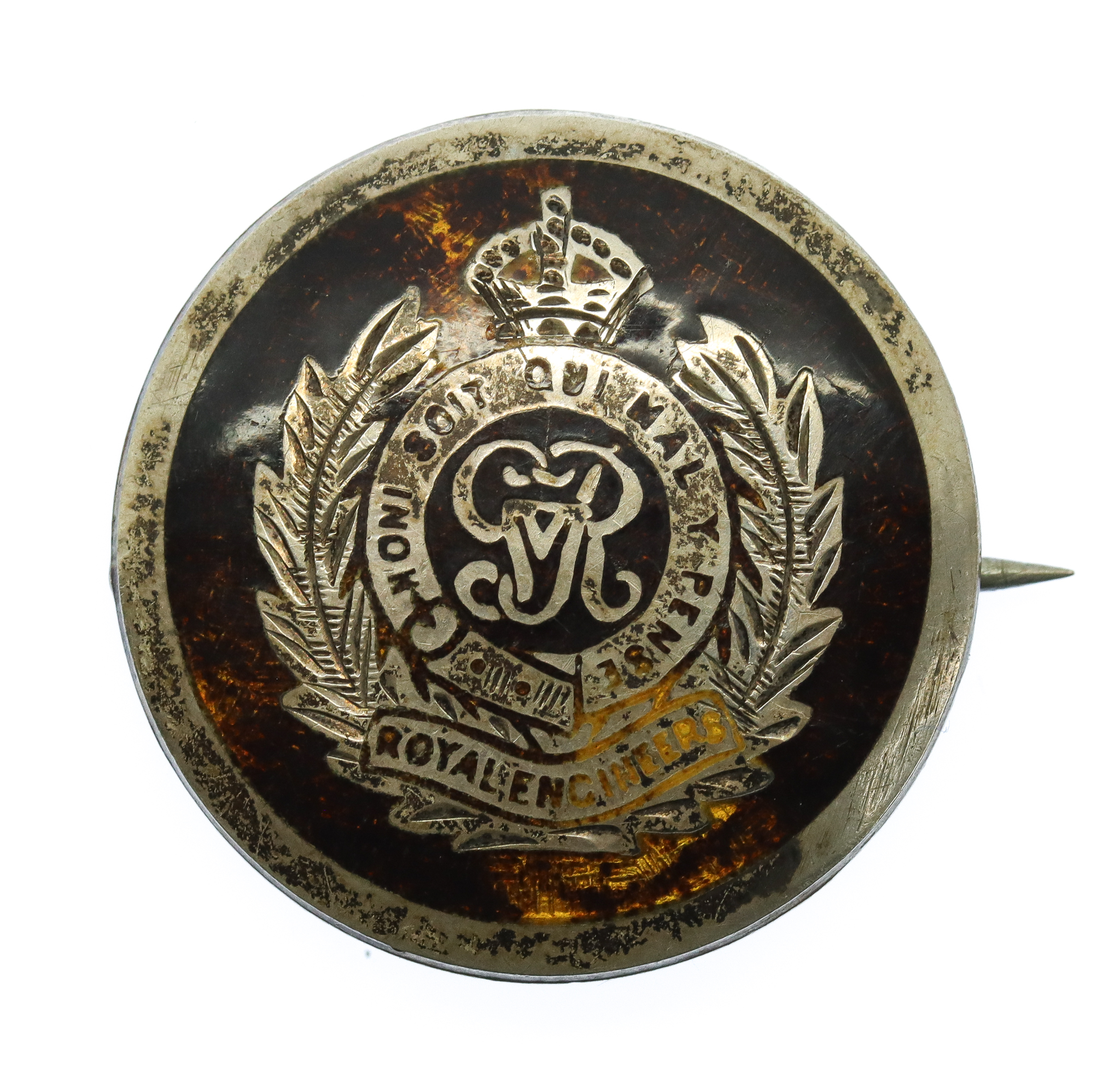 WW1 George V Royal Engineers Silver & Guilloche Enamel Sweetheart Brooch