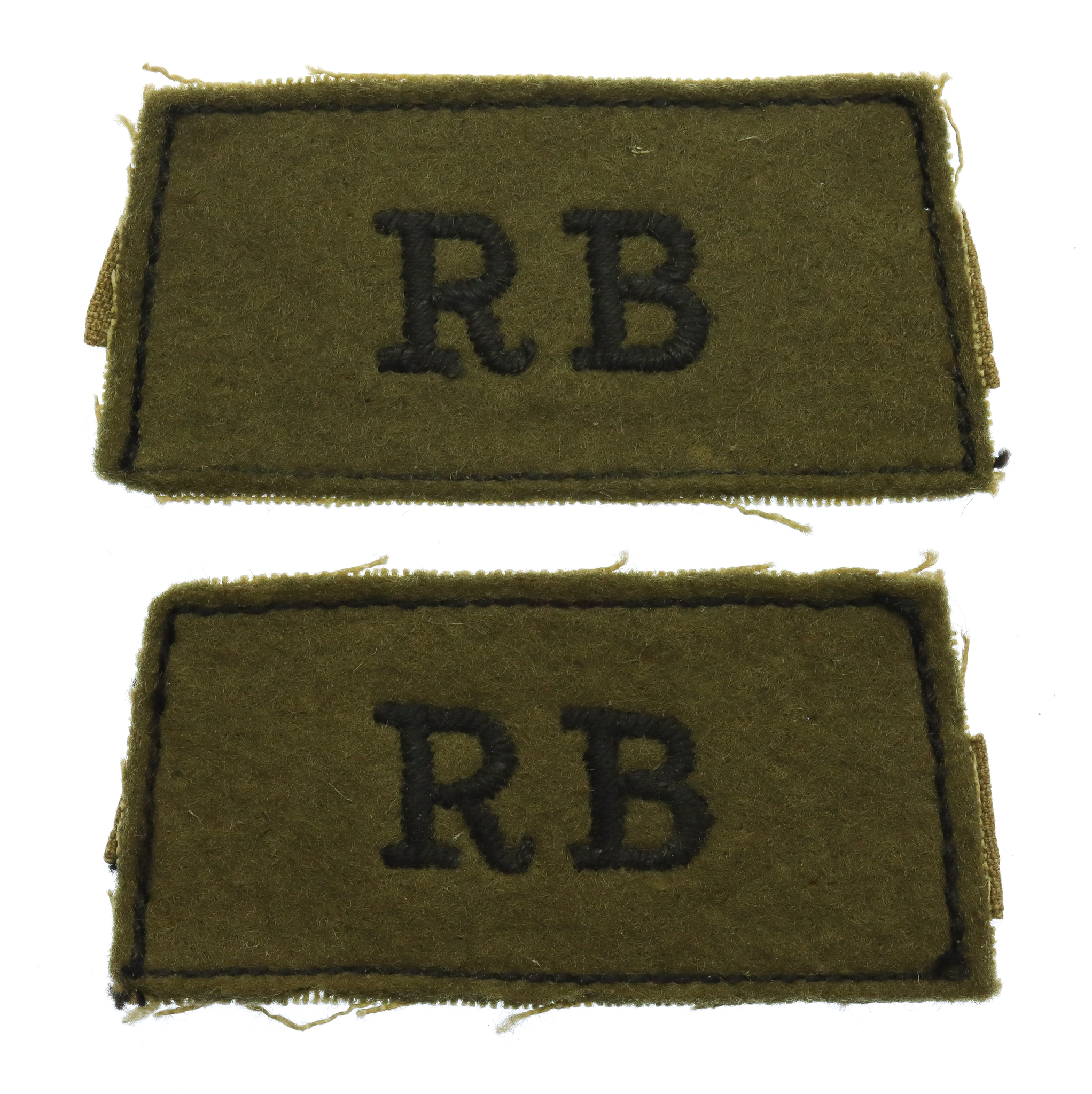 Pair of Rifle Brigade (RB) Cloth Slip On Shoulder Titles