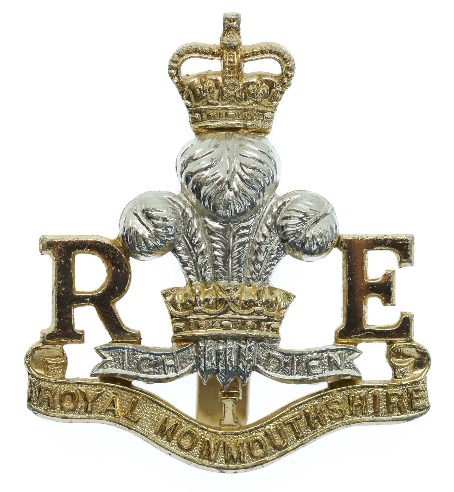 Royal Monmouthshire Royal Engineers Anodised (Staybrite) Cap Badge - Queen's Crown