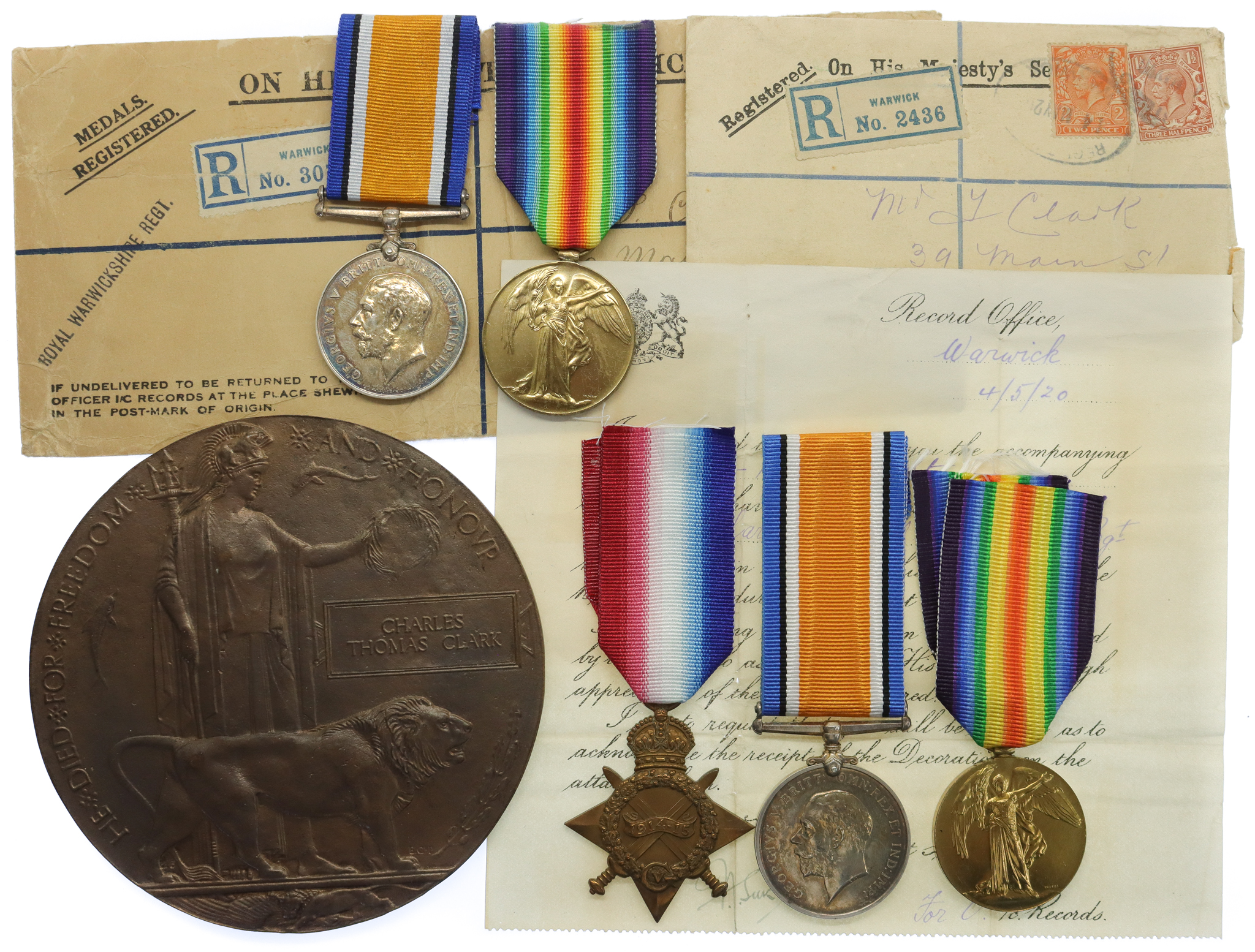 WW1 Clark Family Brother and Sister Medal Grouping - 11th Bn. Royal Warwickshire Regiment & Queen Mary's Army Auxiliary Corps