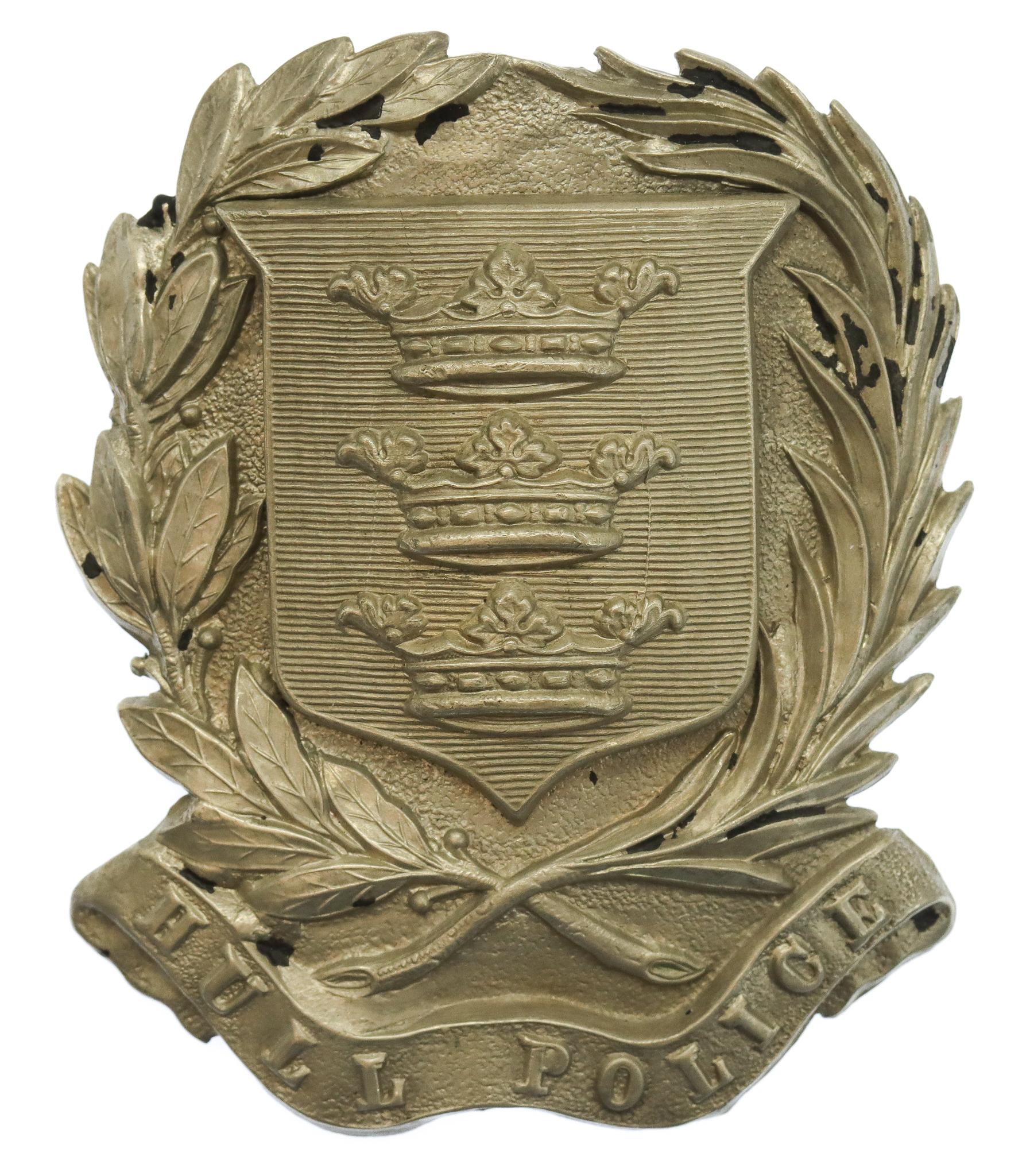 Victorian Hull City Police White Metal Helmet Plate