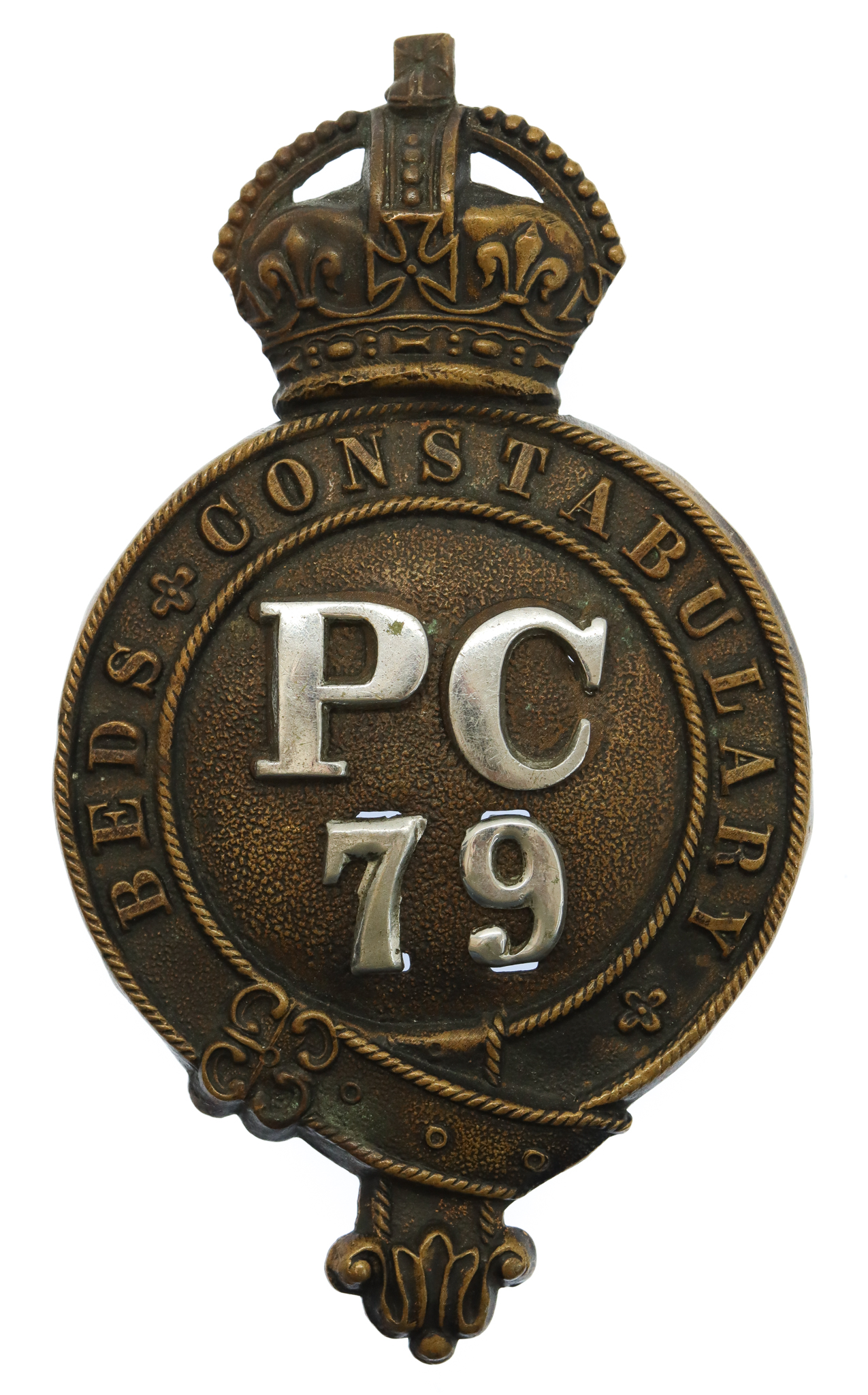 Bedfordshire Constabulary Constables Helmet Plate - King's Crown