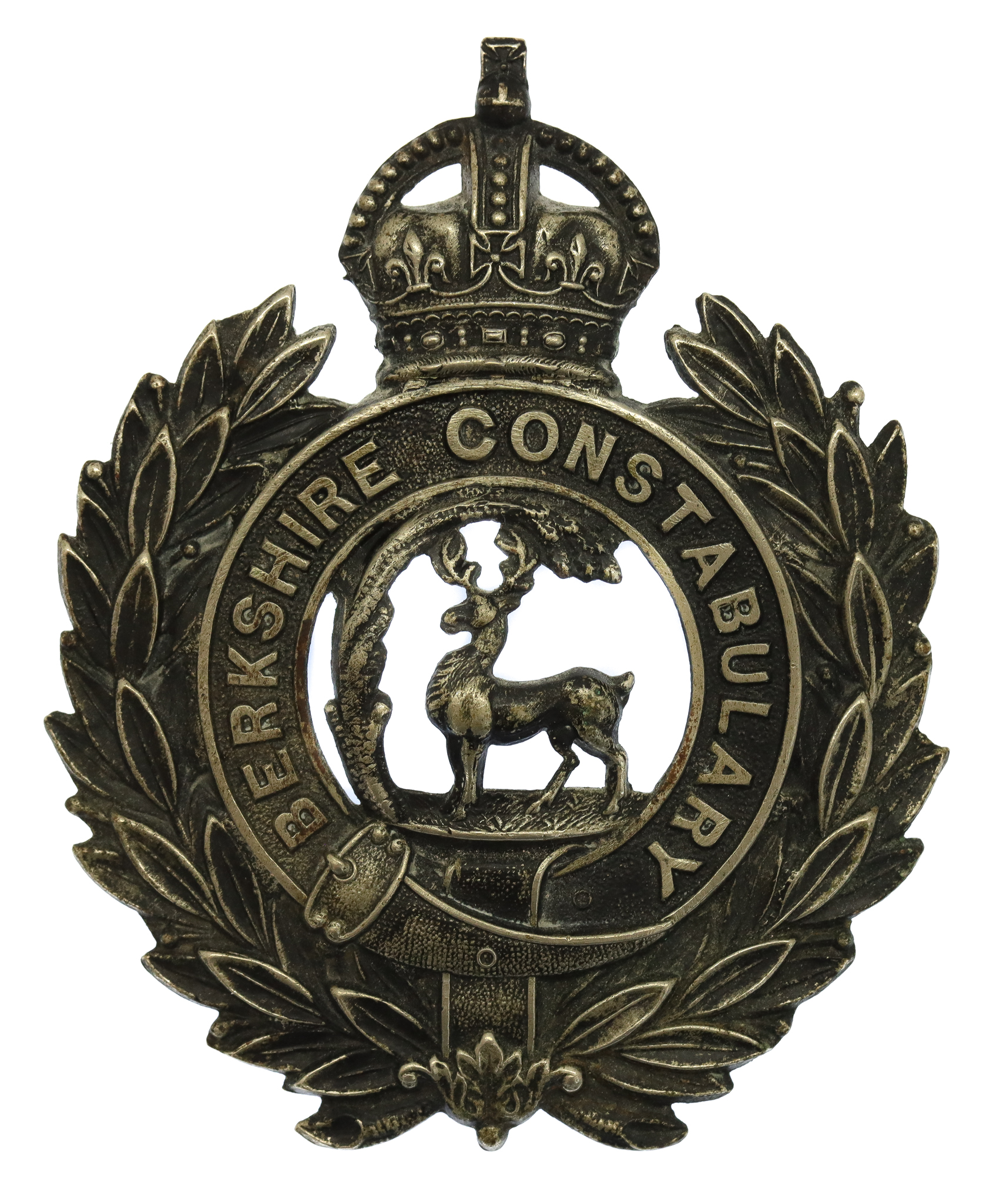 Berkshire Constabulary Black Wreath Helmet Plate - King's Crown