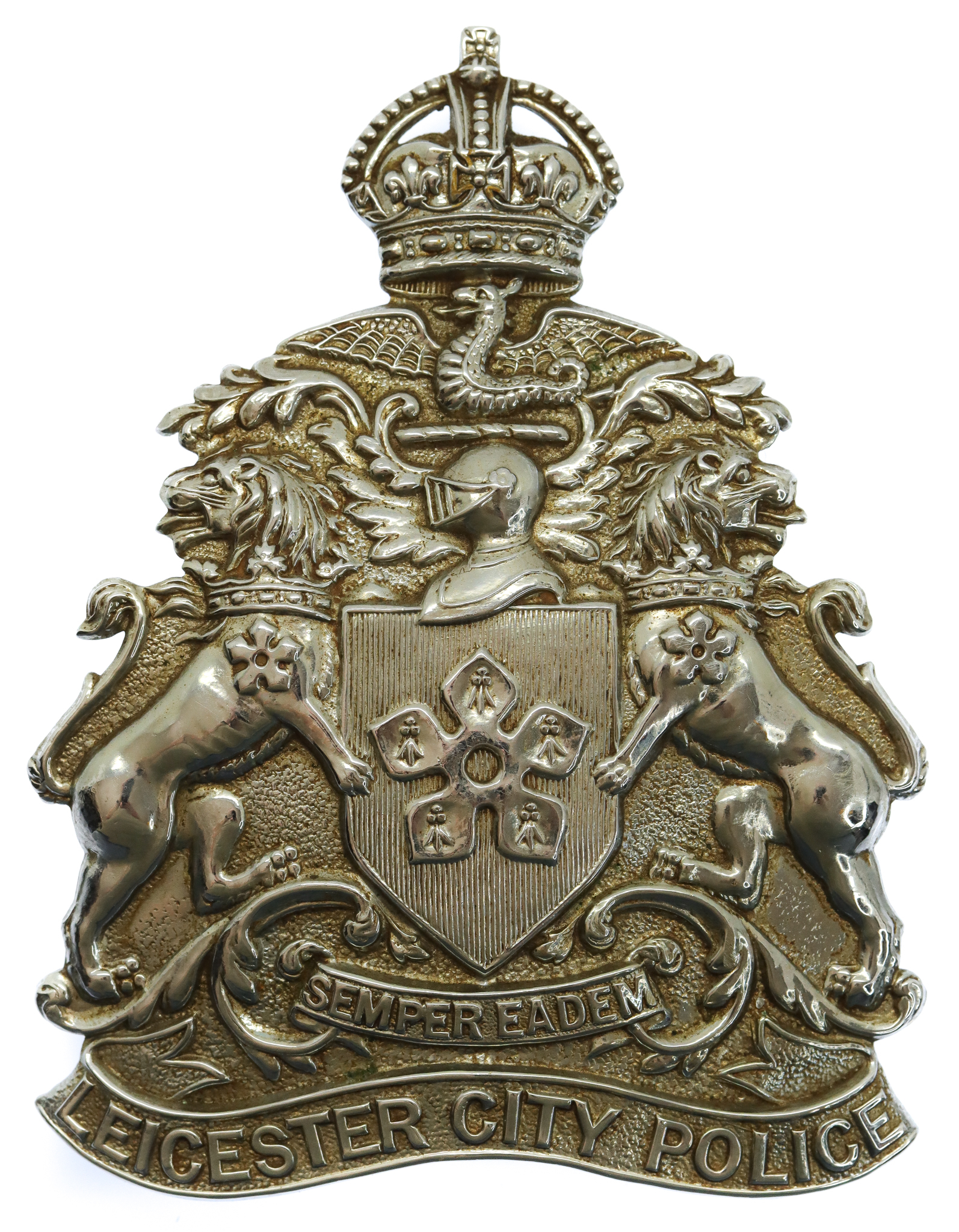 Leicester City Police Chrome Helmet Plate - King's Crown