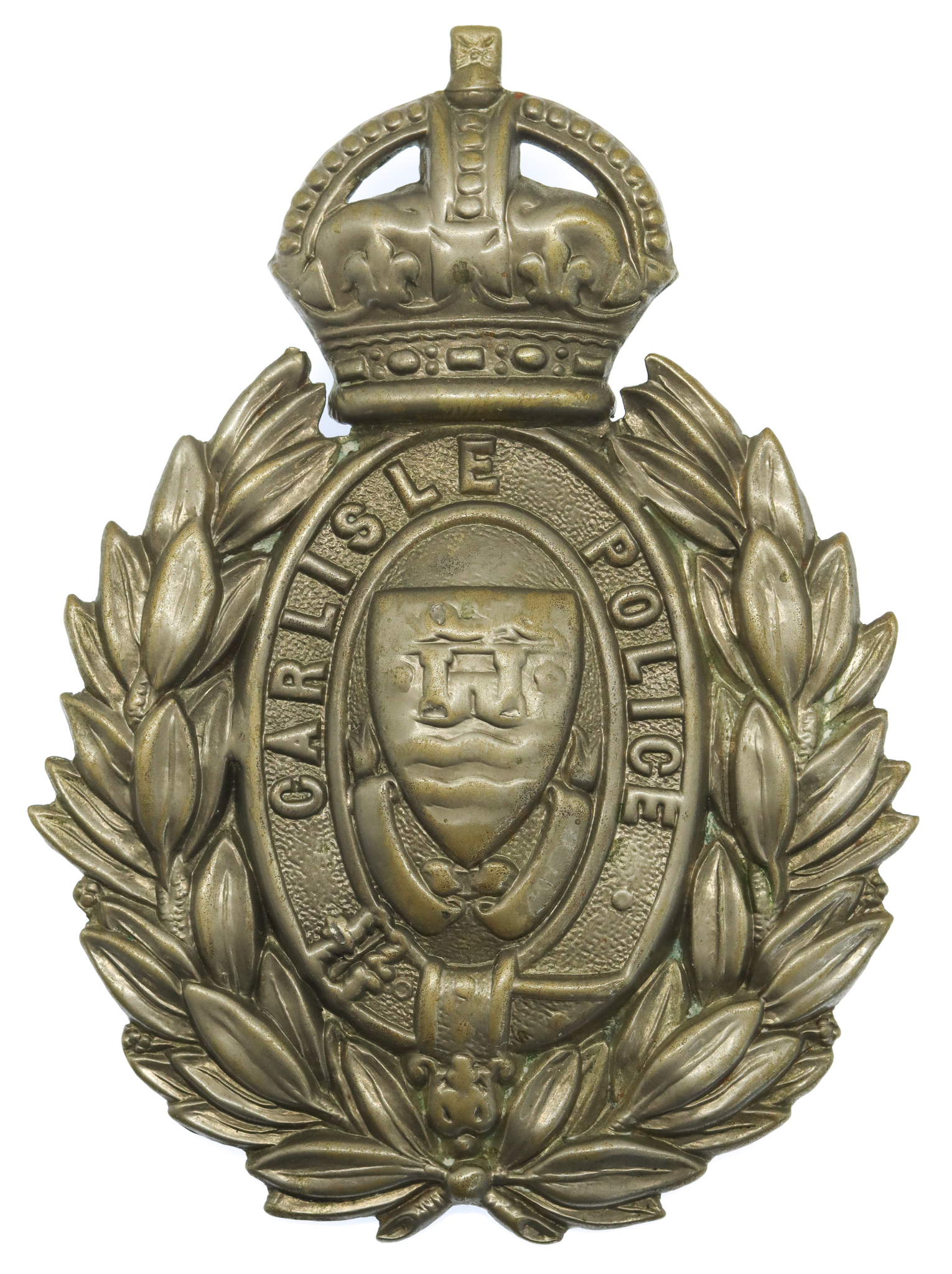 Carlisle City Police Wreath Helmet Plate - King's Crown
