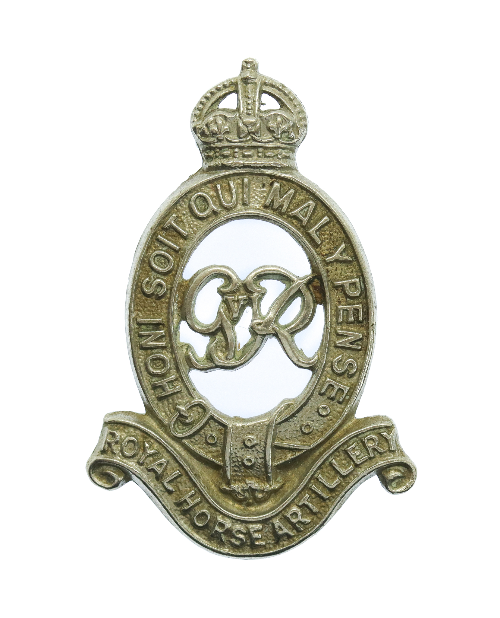 George VI Royal Horse Artillery (R.H.A.) White Metal Cap Badge