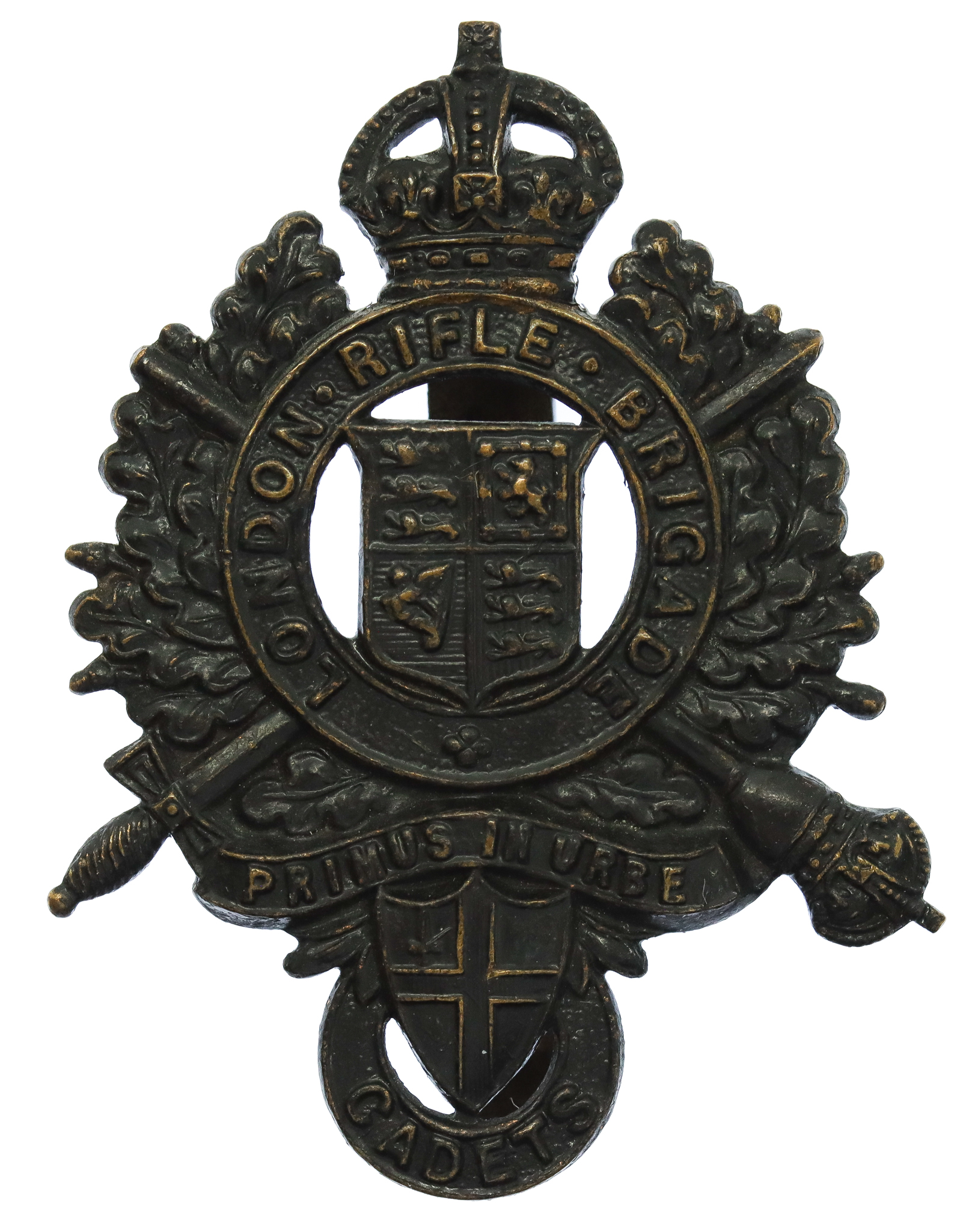 London Rifle Brigade Cadets Cap Badge - King's Crown