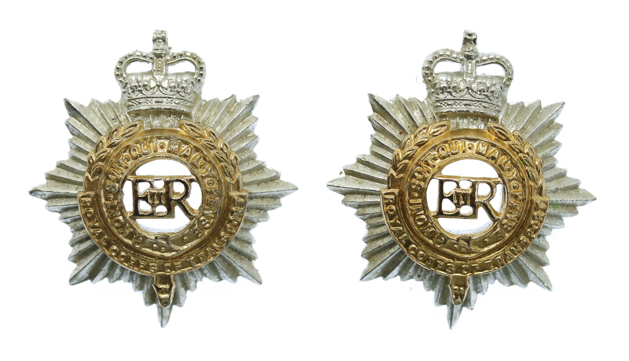 Pair of Royal Corps of Transport (R.C.T.) Anodised (Staybrite) Collar Badges