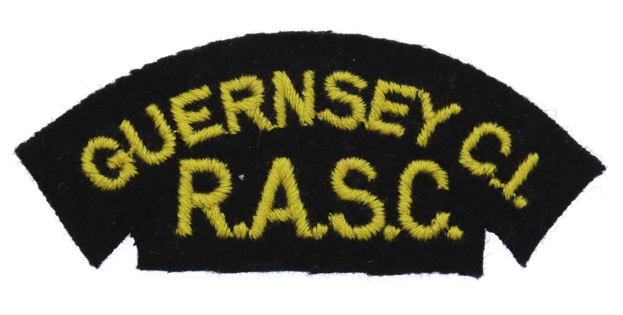 Guernsey Channel Islands Royal Army Service Corps (GUERNSEY C.I./R.A.S.C.) Cloth Shoulder Title