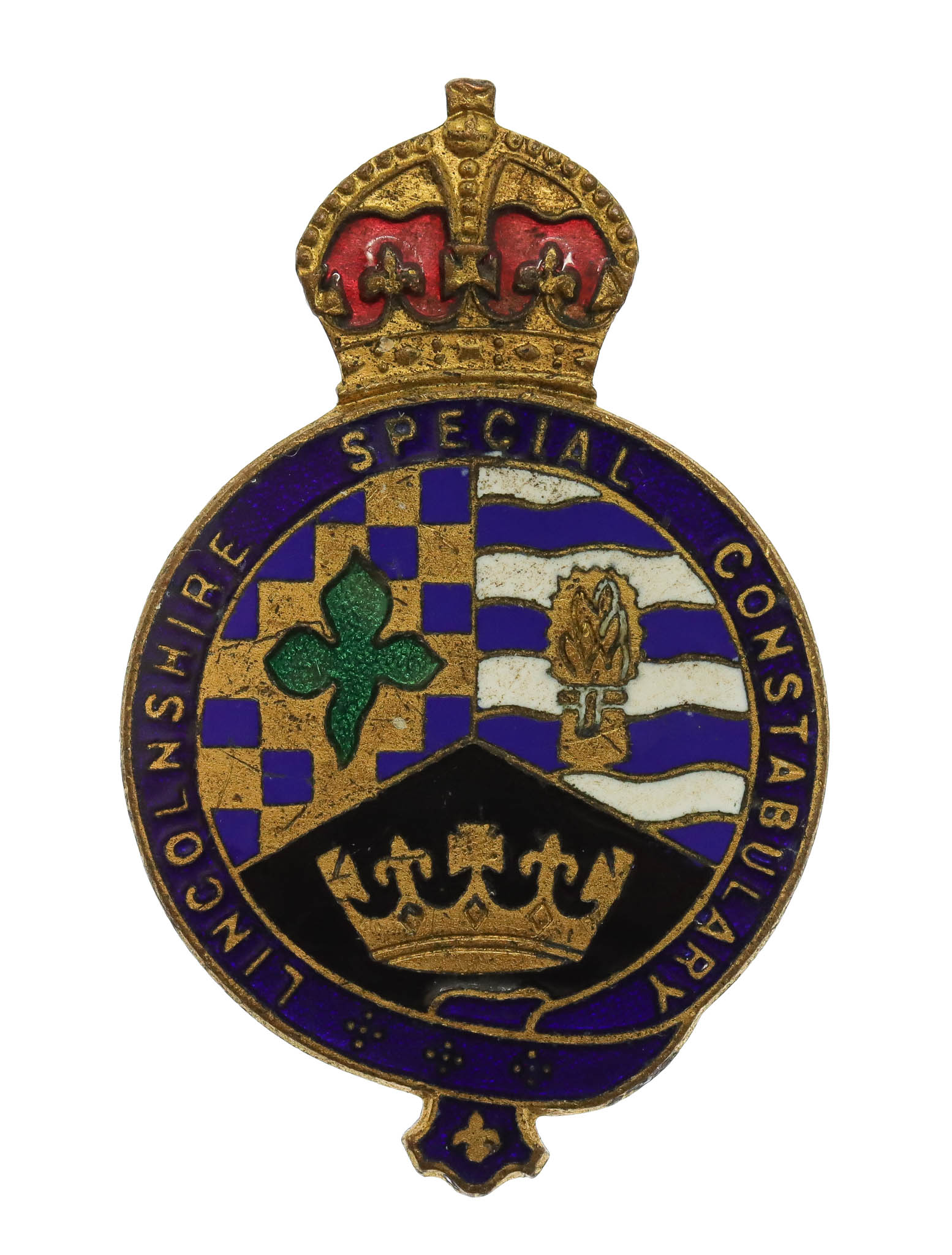Lincolnshire Special Constabulary Enamelled Lapel Badge - King's Crown