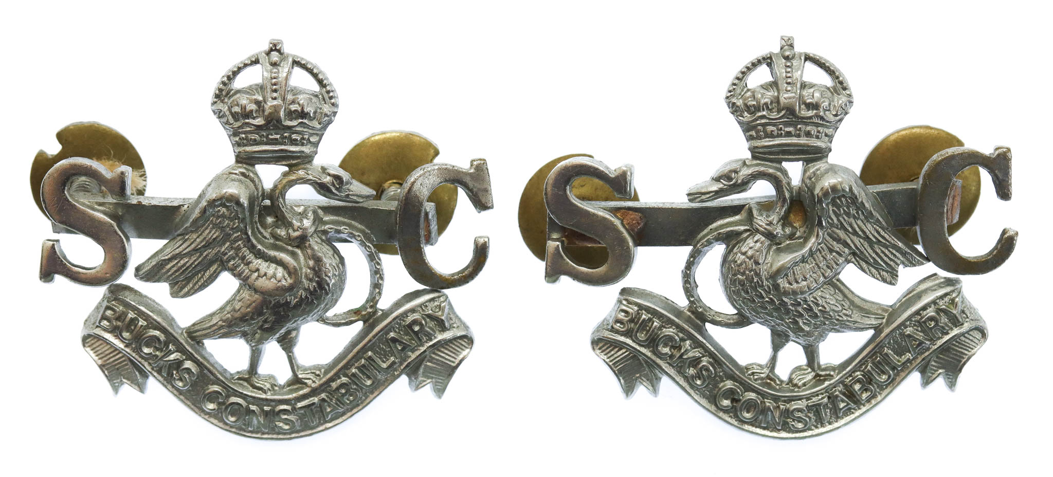 Pair of Buckinghamshire Special Constabulary Collar Badges - King's Crown