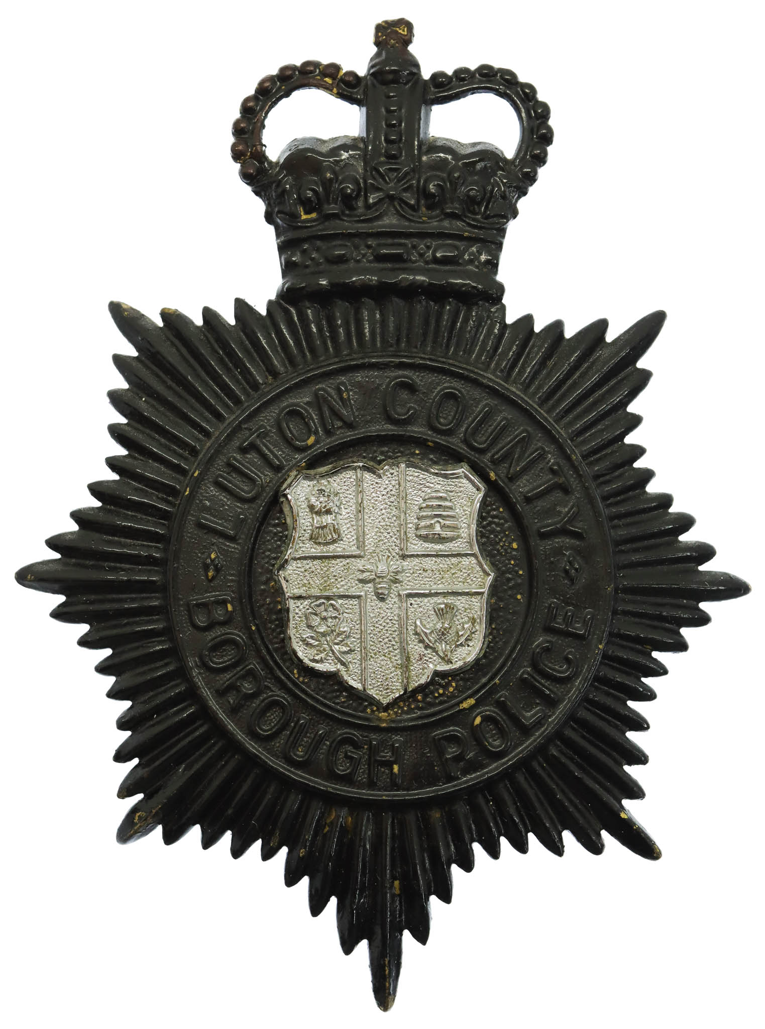 Luton County Borough Police Night Helmet Plate - Queen's Crown