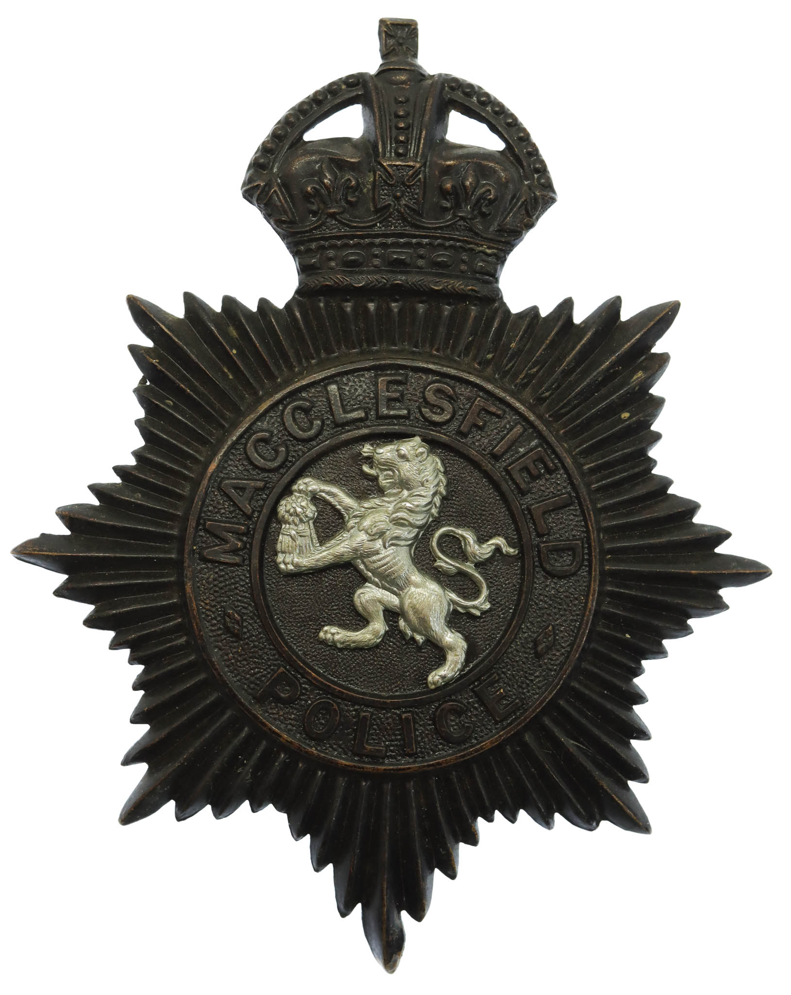 Macclesfield Borough Police Night Helmet Plate - King's Crown