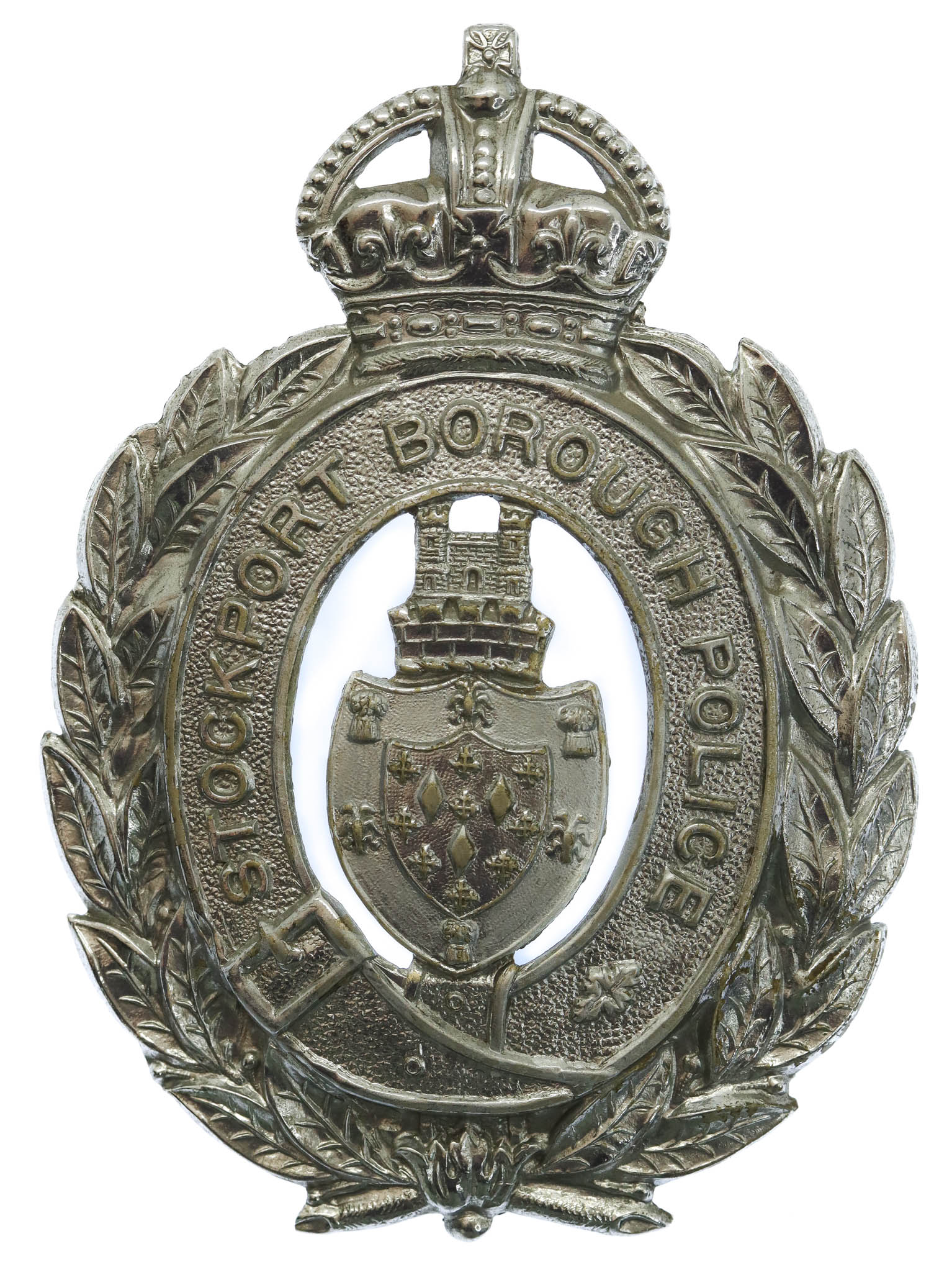 Stockport Borough Police Wreath Helmet Plate - King's Crown