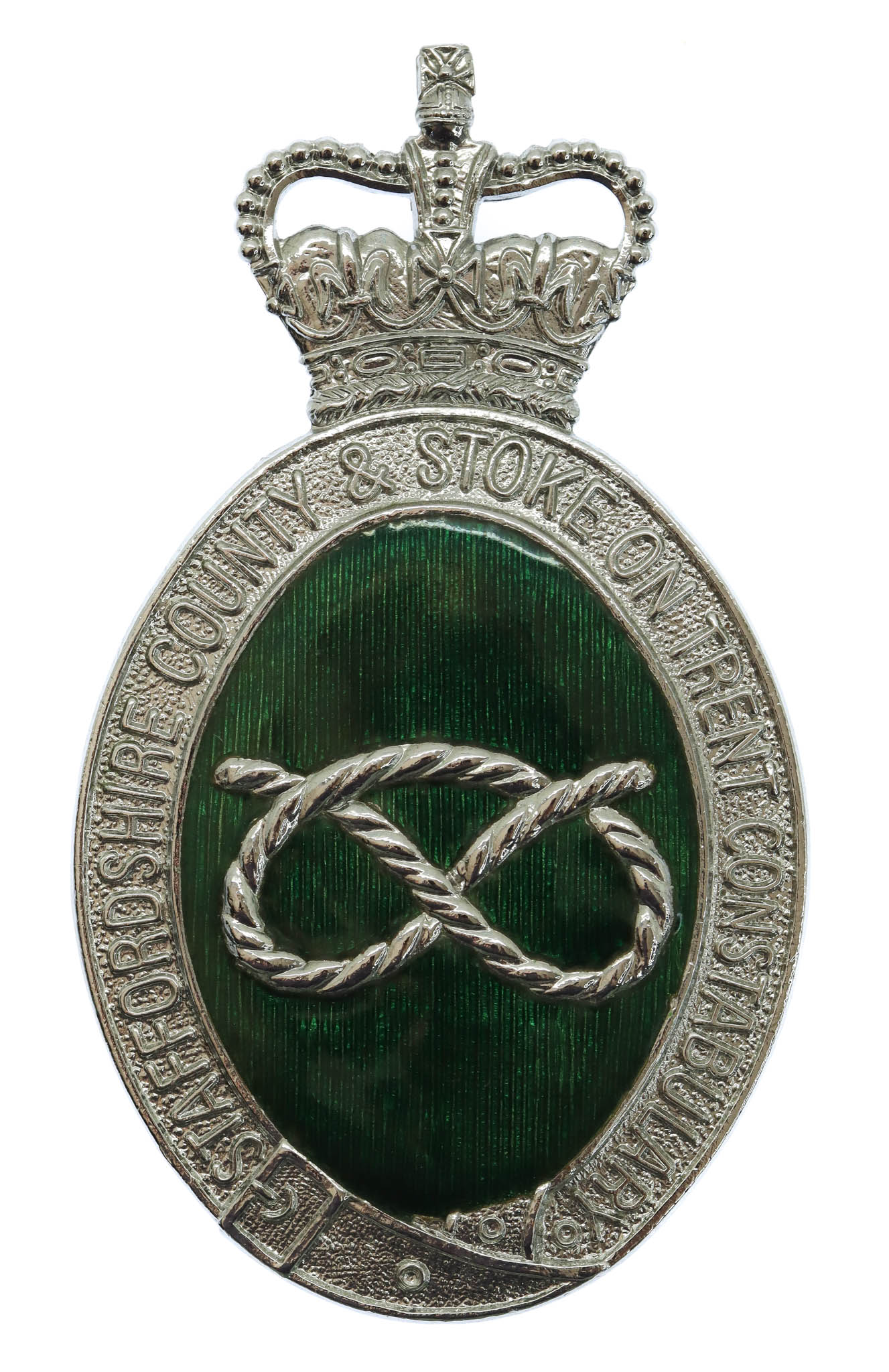 Staffordshire County & Stoke on Trent Constabulary Enamelled Helmet Plate - Queen's Crown