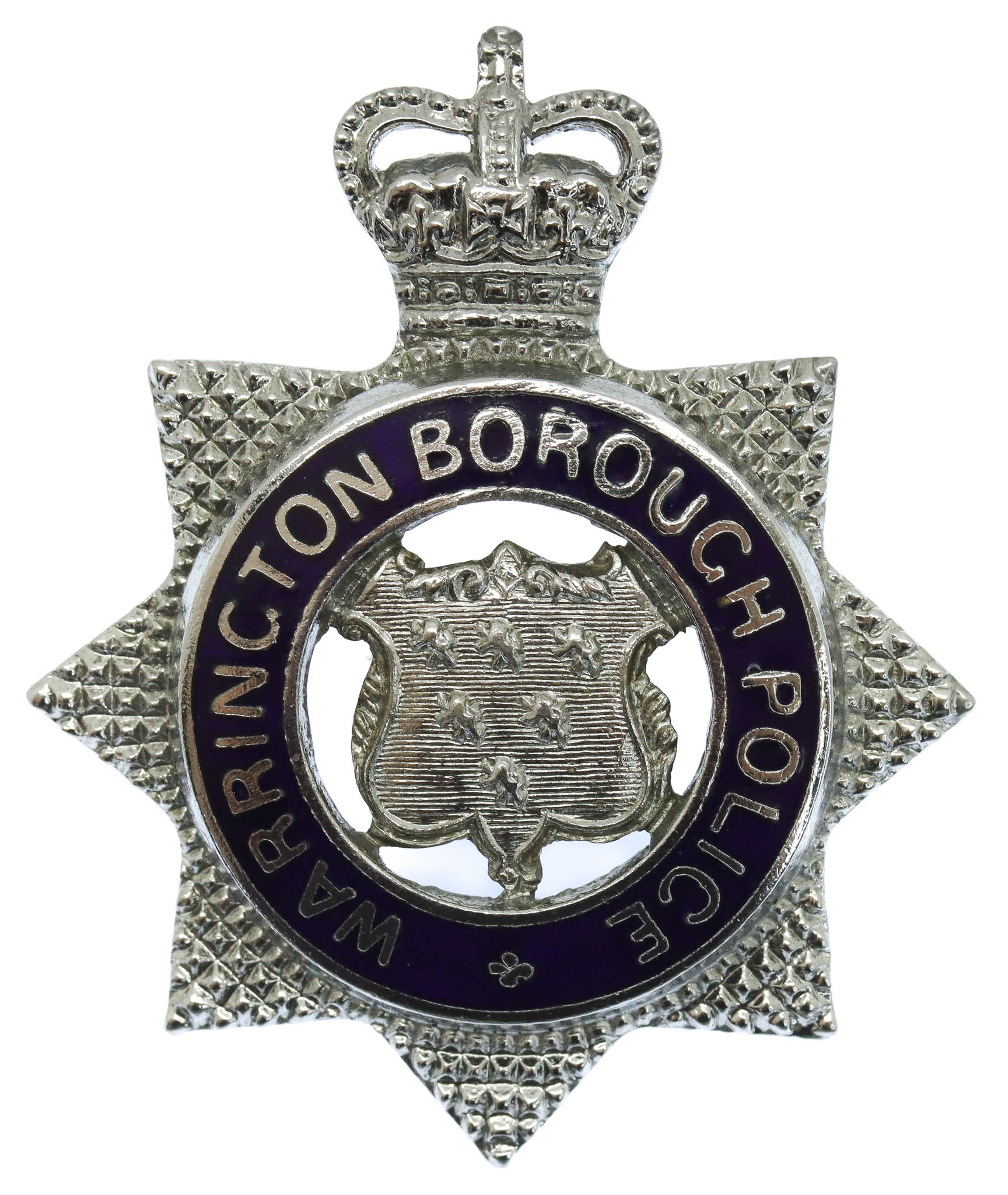 Warrington Borough Police Senior Officer's Enamelled Cap Badge - Queen's Crown