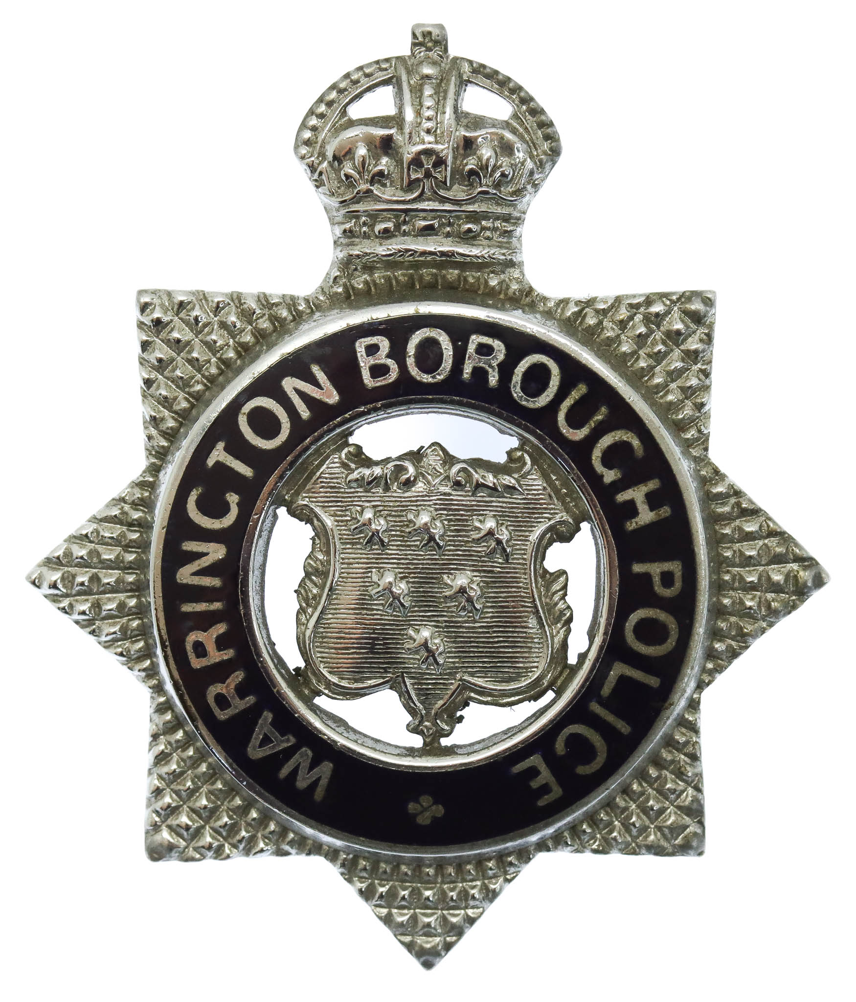 Warrington Borough Police Senior Officer's Enamelled Cap Badge - King's Crown