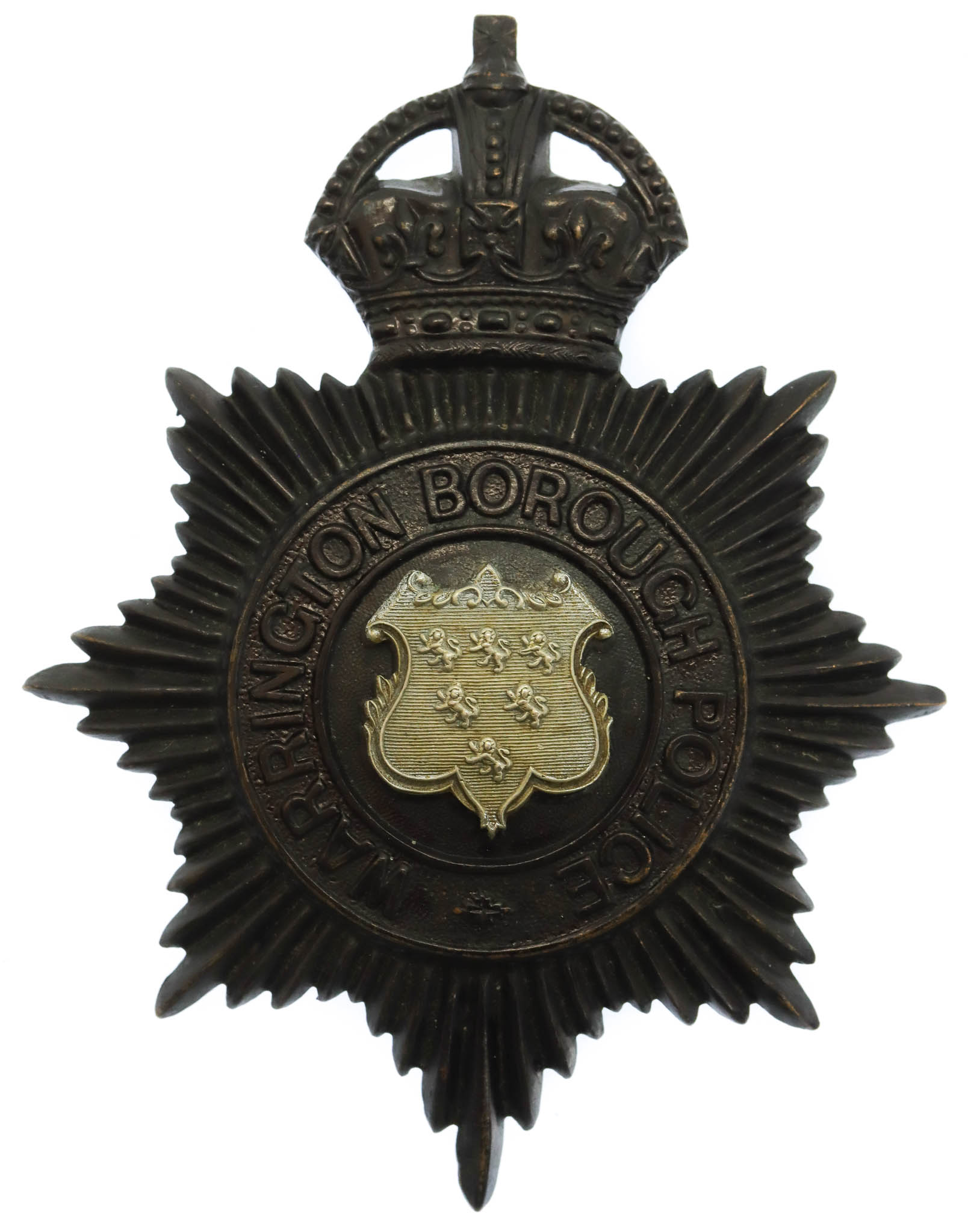 Warrington Borough Police Night Helmet Plate -King's Crown