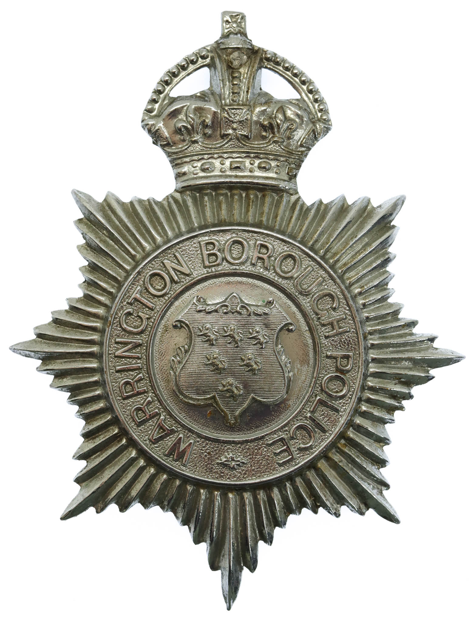 Warrington Borough Police Helmet Plate -King's Crown