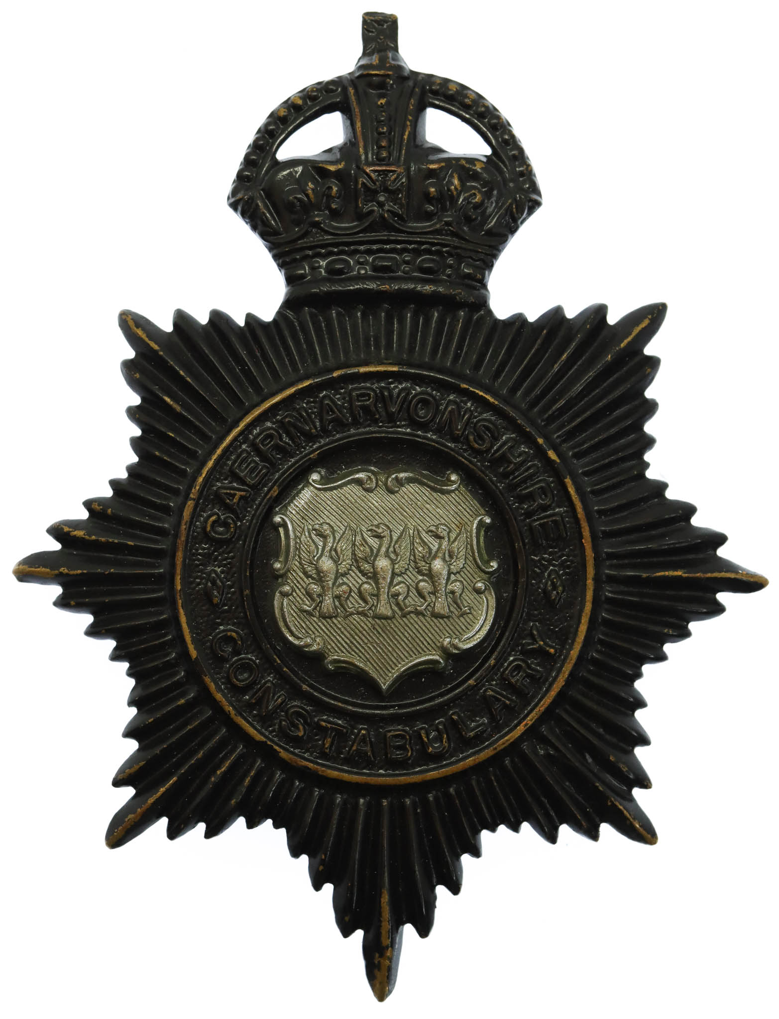 Caernarvonshire Constabulary Night Helmet Plate - King's Crown
