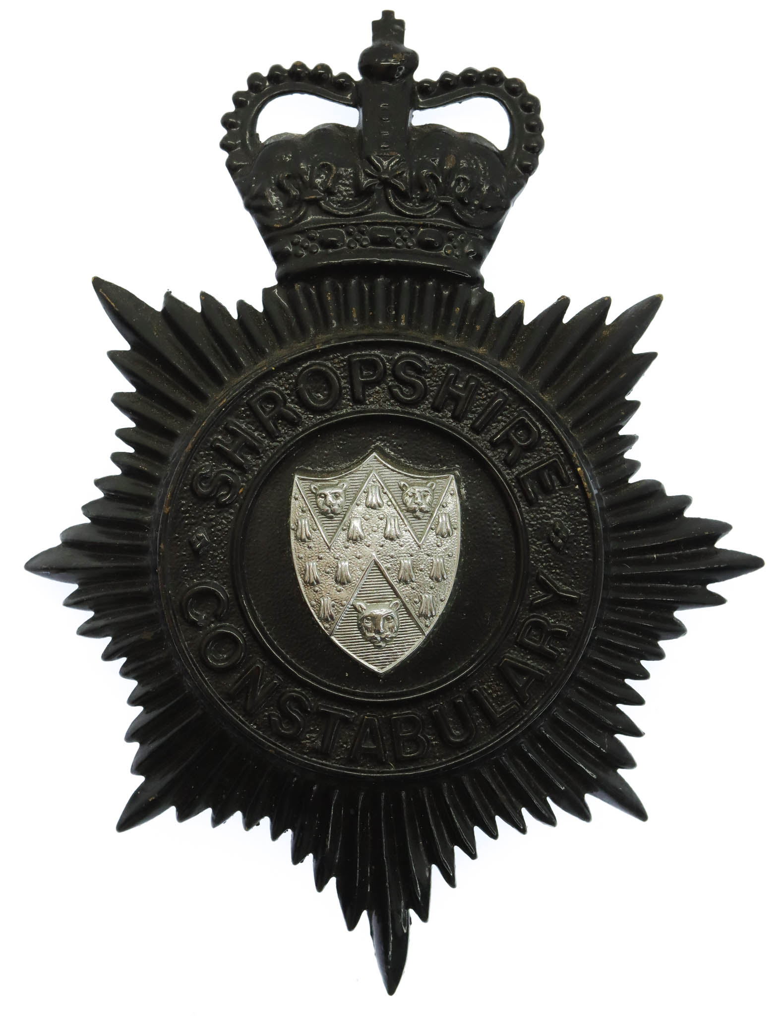 Shropshire Constabulary Night Helmet Plate - Queen's Crown