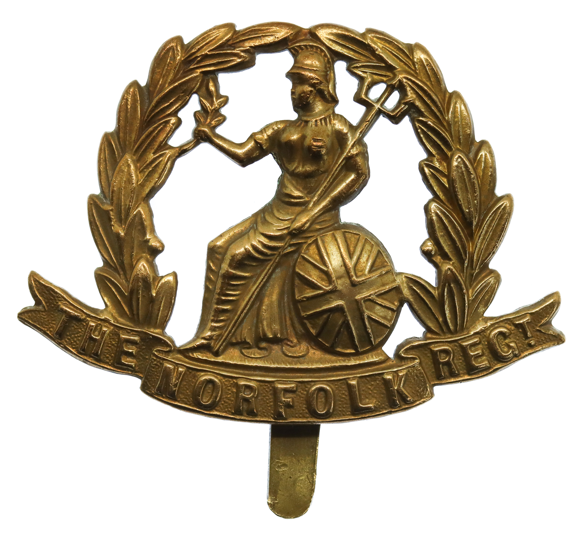 Norfolk Regiment WW1 All Brass Economy Cap Badge