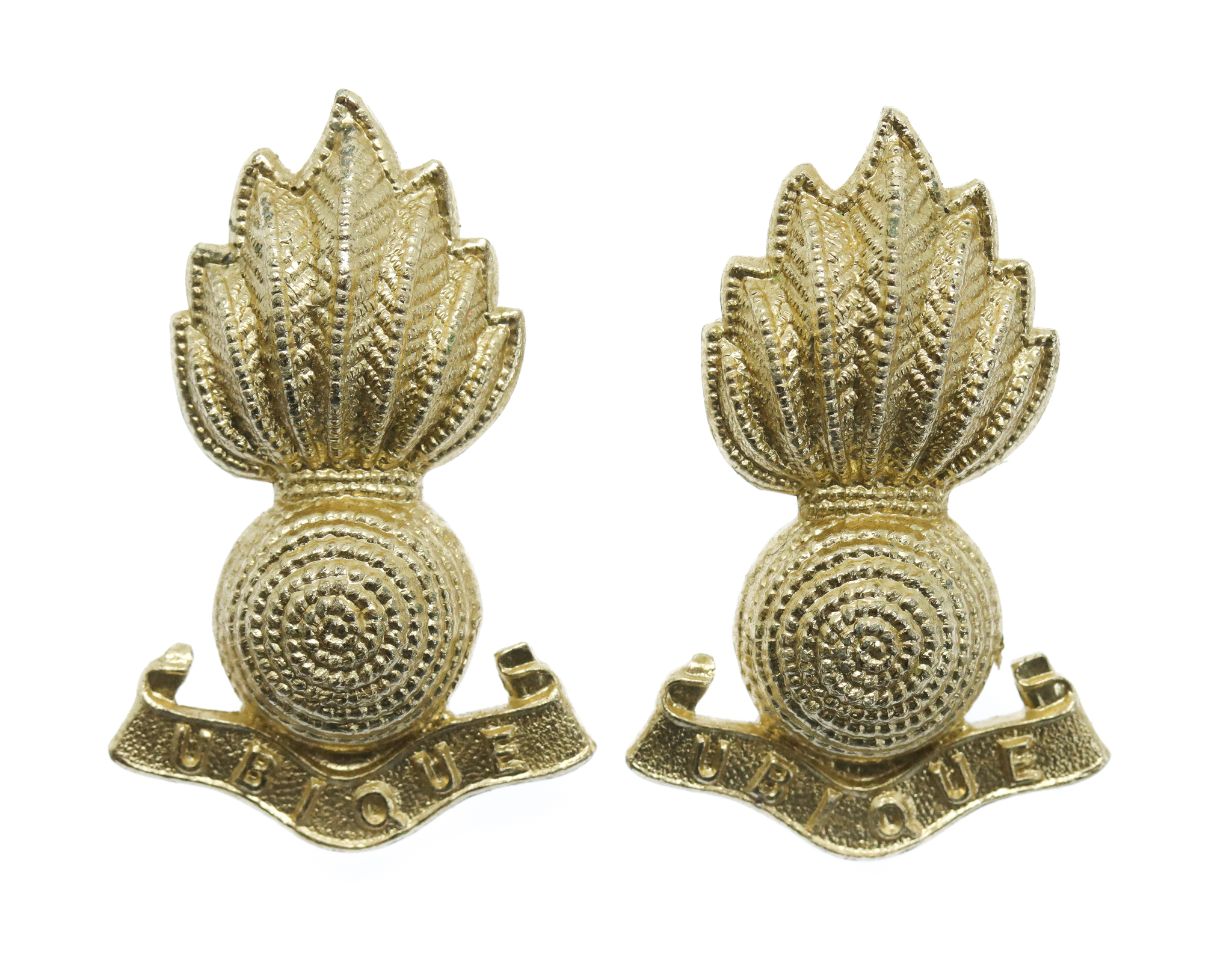 Pair of Royal Artillery Anodised (Staybrite) Collar Badges