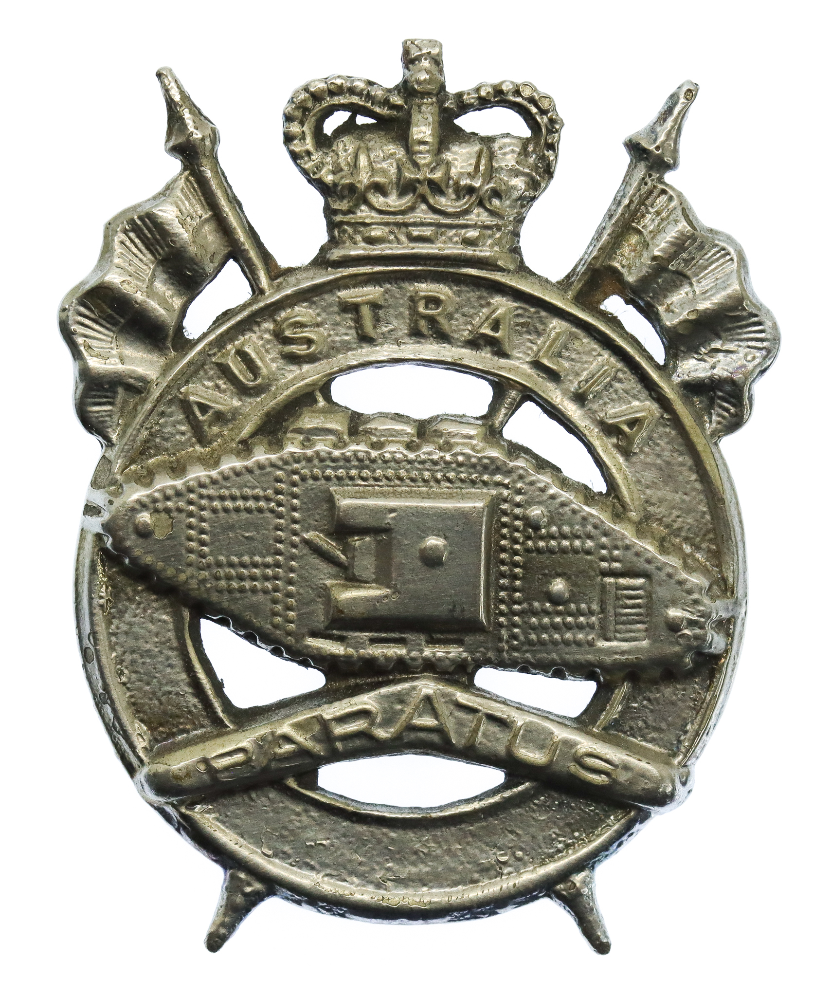 Australian Army 1st Armoured Regiment Cap Badge - Queen's Crown