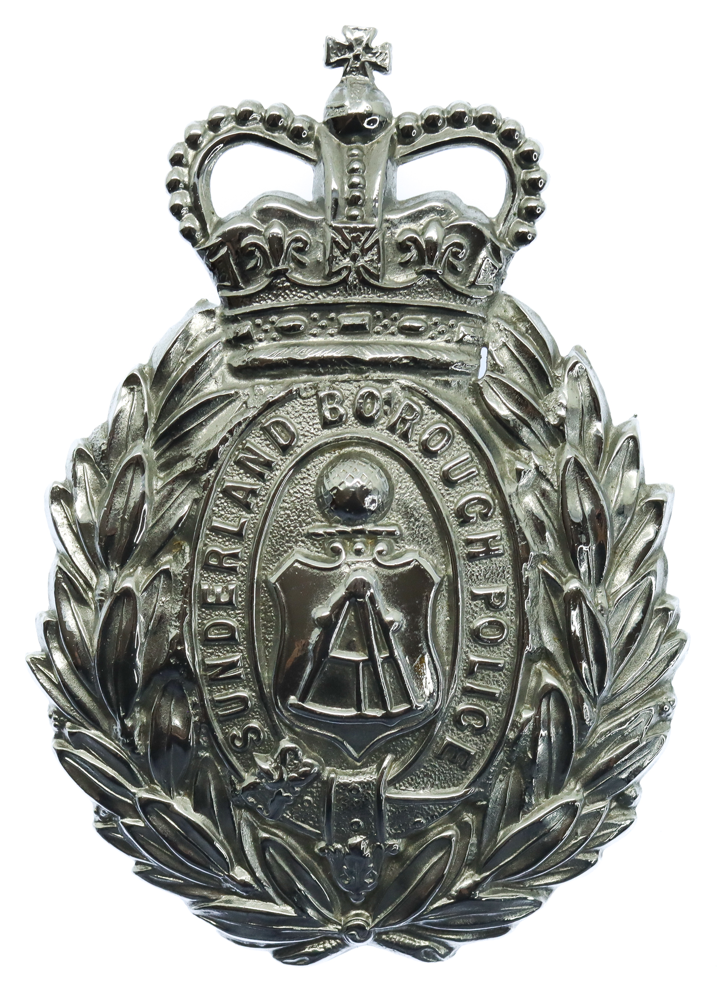 Sunderland Borough Police Wreath Helmet Plate - Queen's Crown
