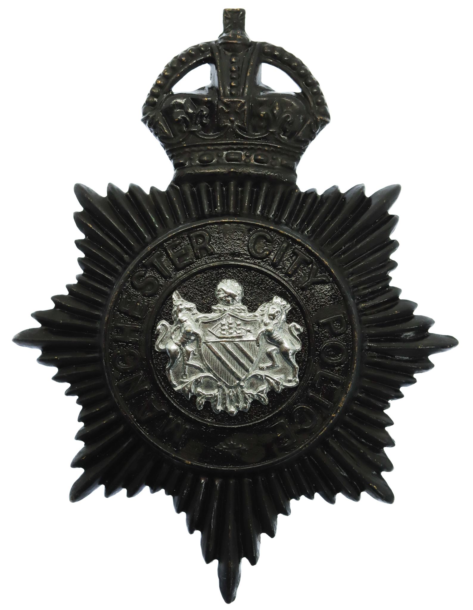 Manchester City Police Black Helmet Plate - King's Crown