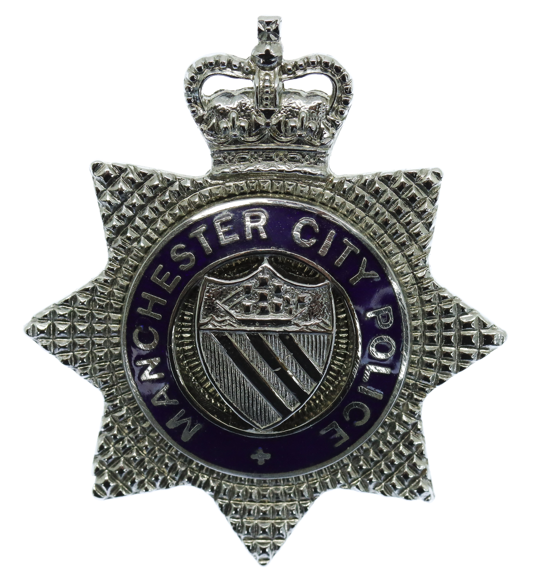Manchester City Police Senior Officer's Enamelled Cap Badge - Queen's Crown (2 Piece)