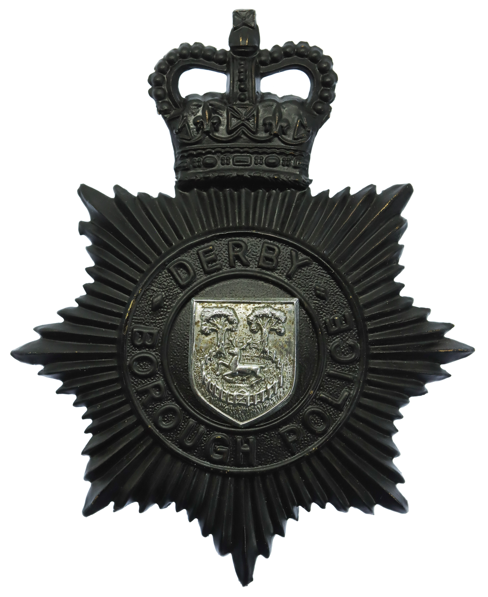 Derby Borough Police Night Helmet Plate - Queen's Crown