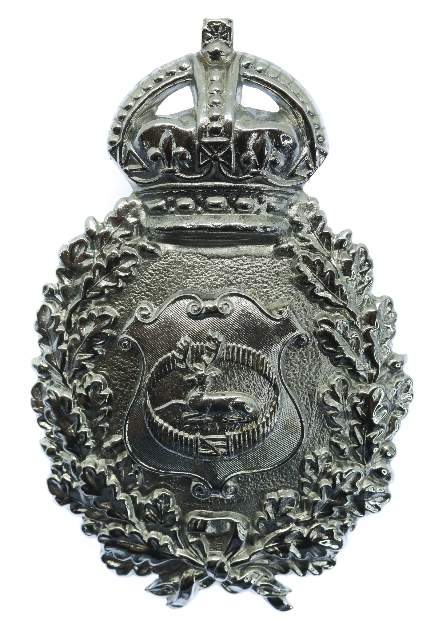 Derby Borough Police Wreath Helmet Plate - King's Crown