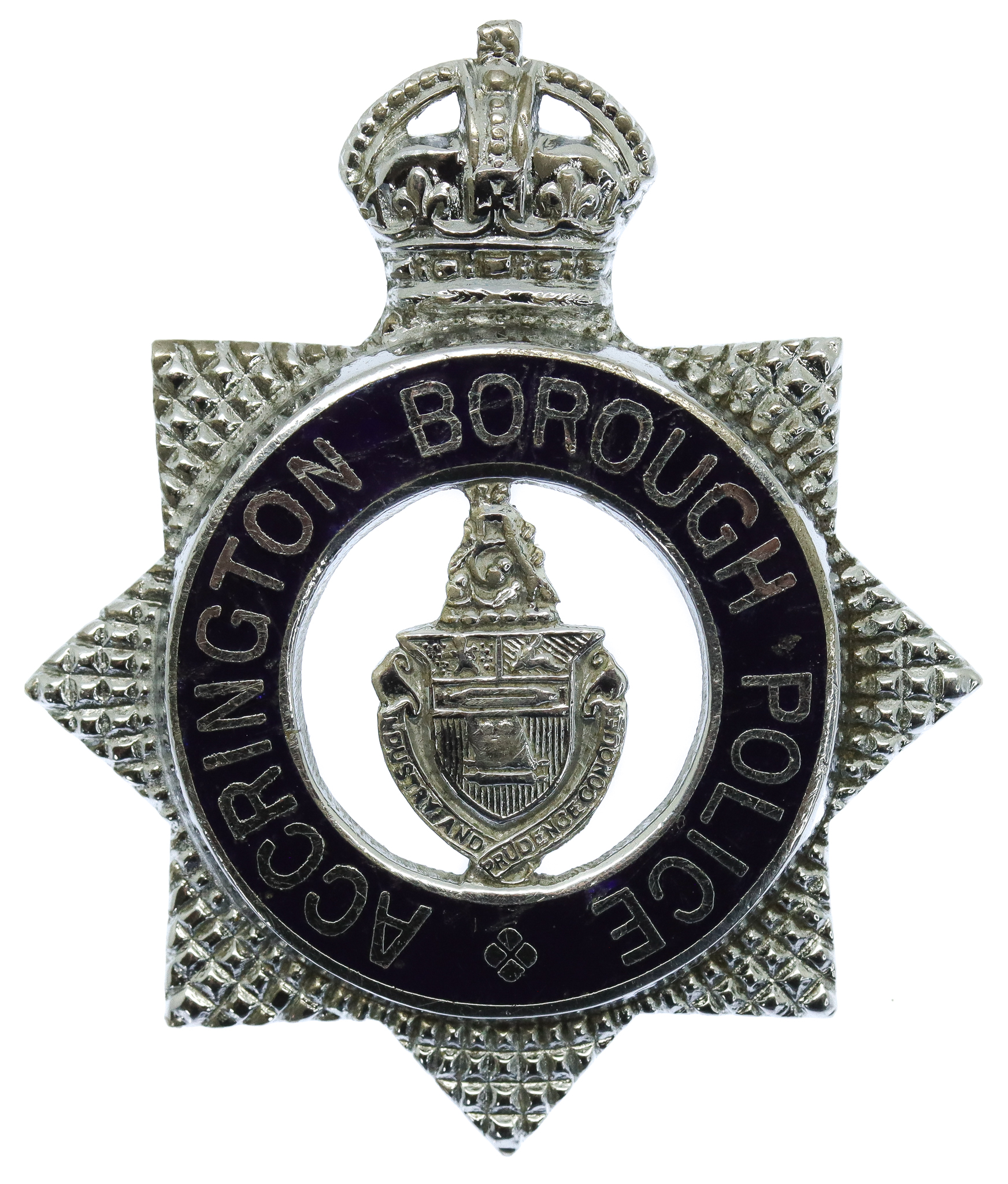 Accrington Borough Police Senior Officer's Enamelled Cap Badge - King's Crown
