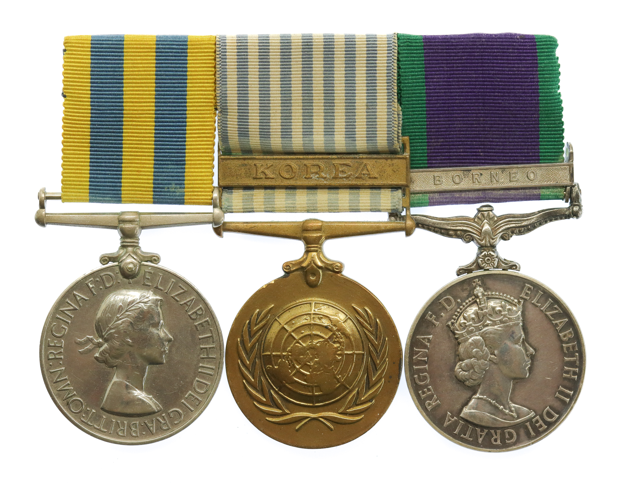 Queen's Korea Medal, UN Korea Medal and Campaign Service Medal (Clasp - Borneo) Medal Group of Three - W.O.Cl.2. J.A. Matty, Royal Artillery