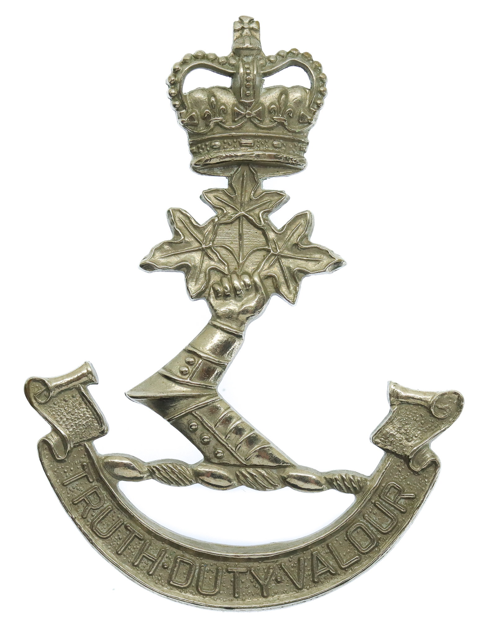 Royal Military College Canada (Truth - Duty - Valour) Cap Badge - Queen's Crown