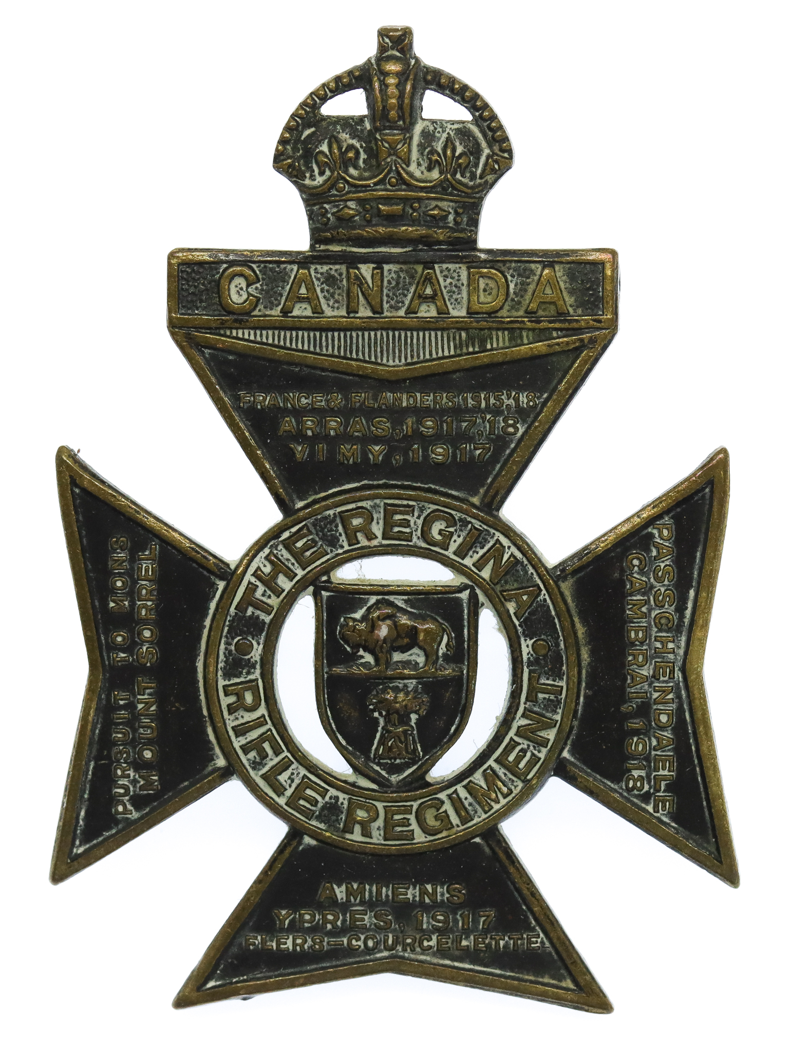 Canadian The Regina Rifle Regiment Cap Badge - King's Crown