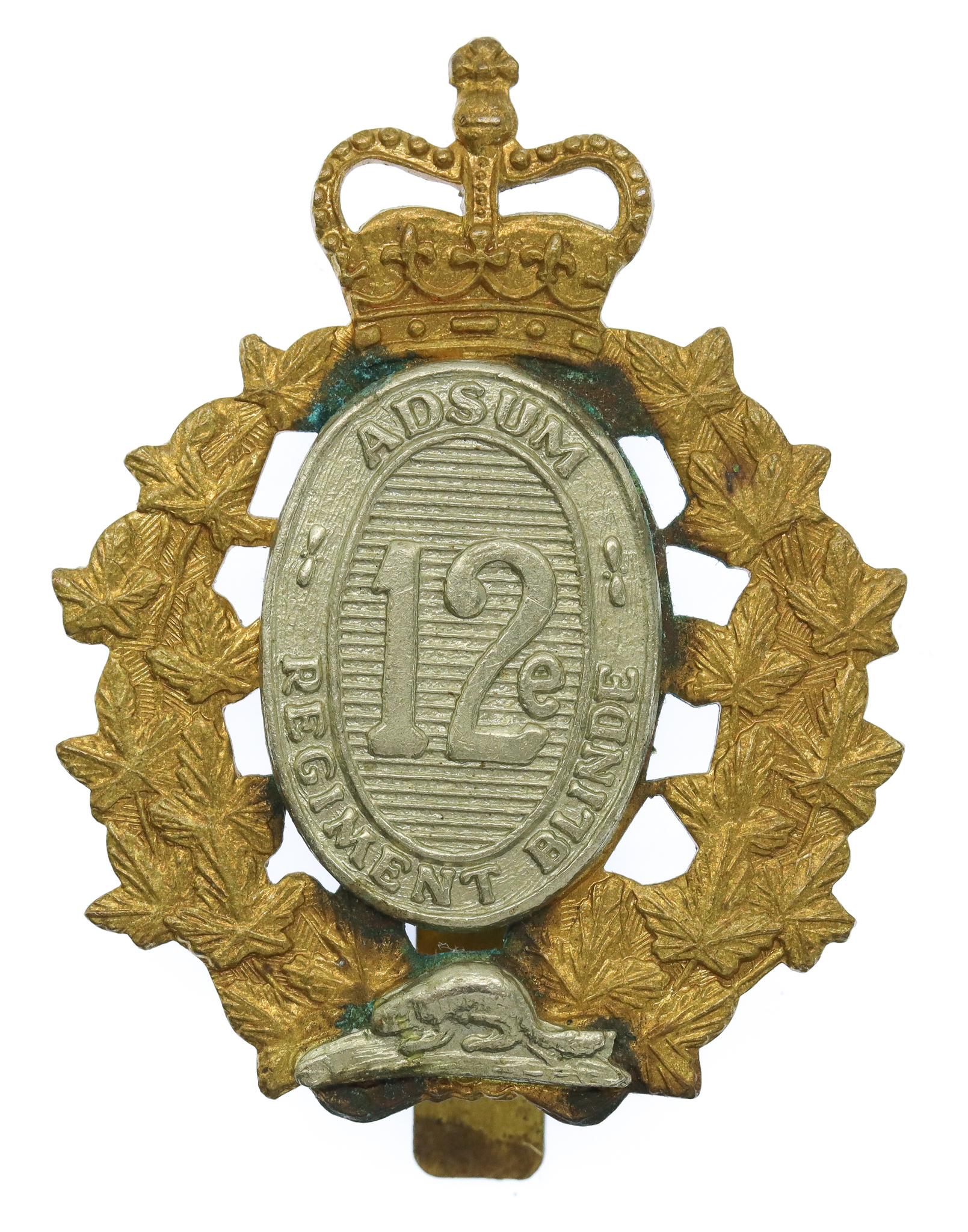 Canadian 12th Armoured Regiment of Canada Cap Badge - Queen's Crown