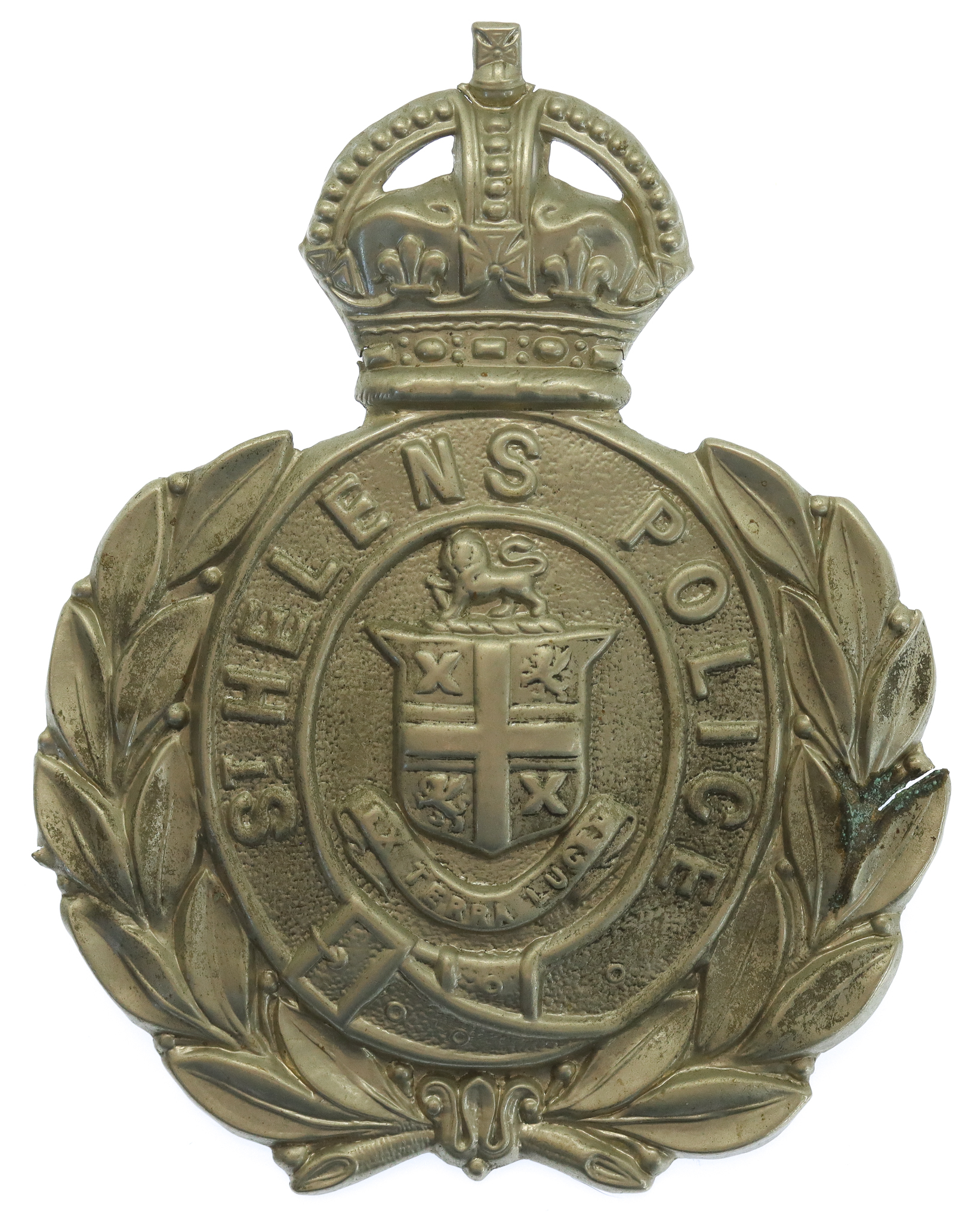 St Helen's Police Wreath Helmet Plate - King's Crown
