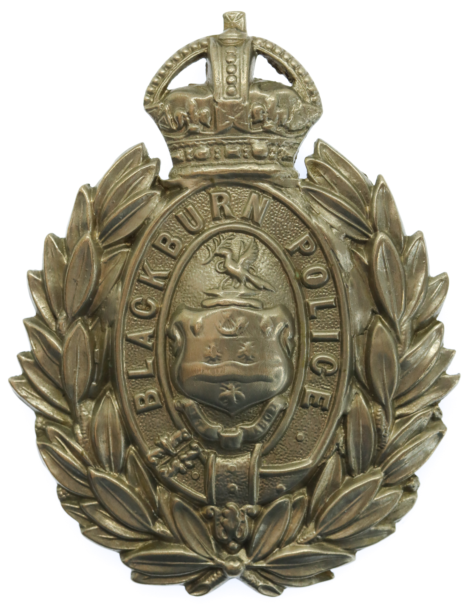 Blackburn Borough Police Wreath Helmet Plate - King's Crown