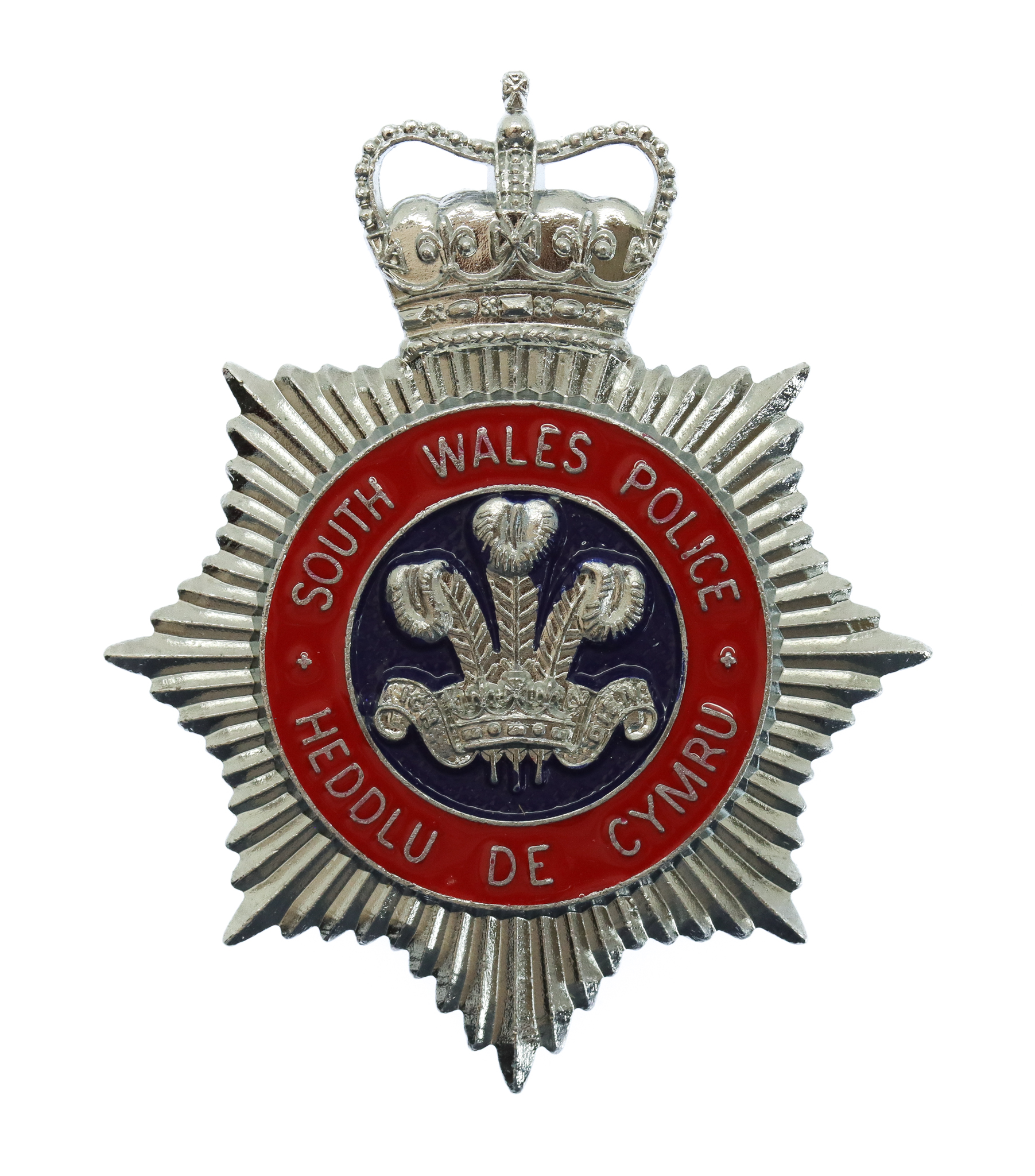 South Wales Police (Heddlu De Cymru) Enamelled Cap Badge - Queen's Crown