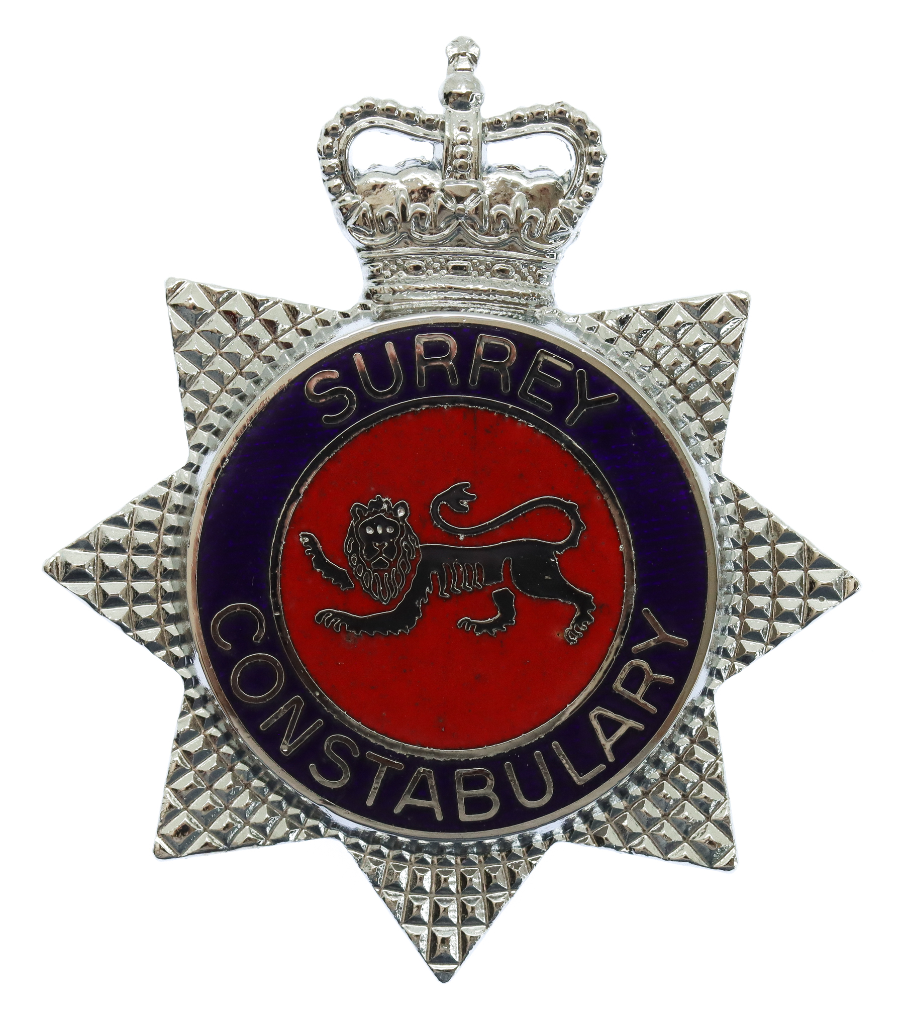 Surrey Constabulary Enamelled Star Cap Badge - Queen's Crown